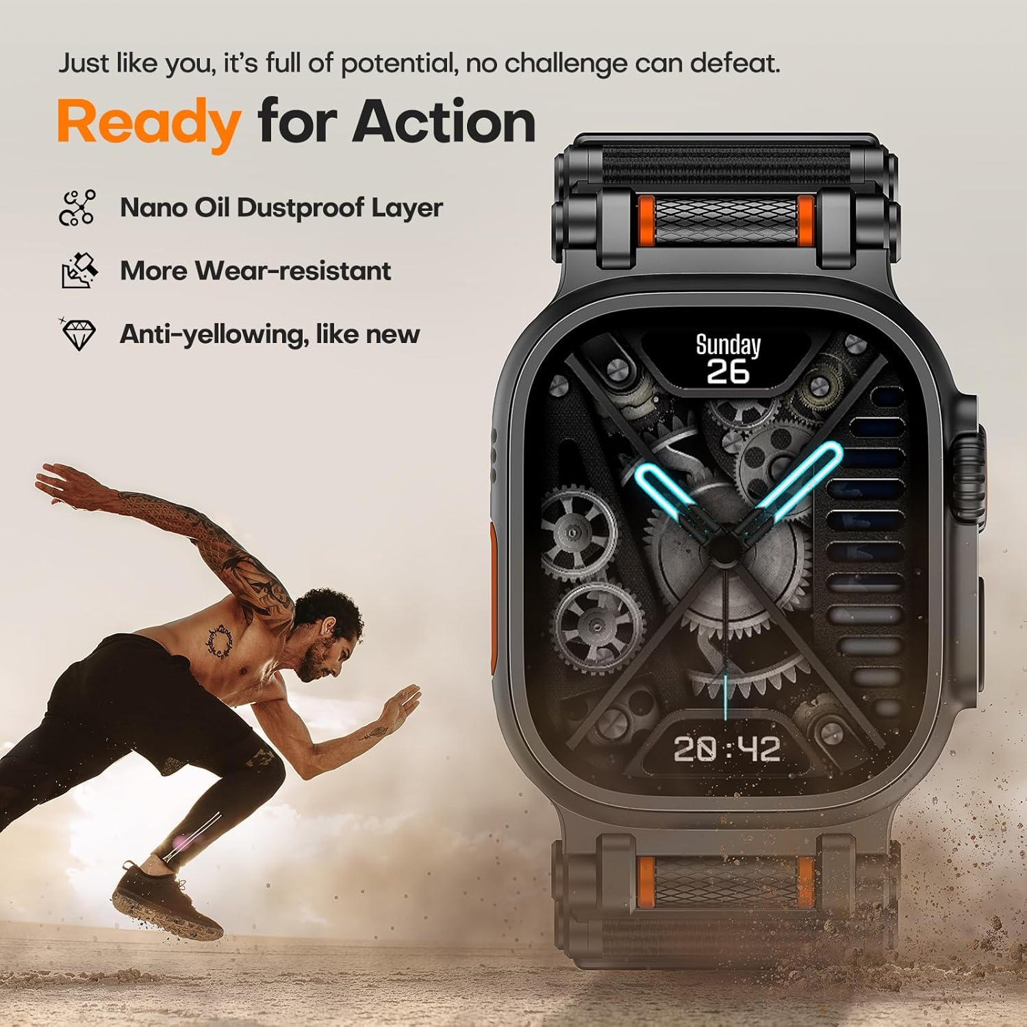 TAURI Band with Stainless Steel Metal Connector Designed for Apple Watch Ultra 3/2/1 49Mm, Iwatch Series 11/10/9/8/7/6/SE/5/4 46Mm/45Mm/44Mm, Innovative Roller Adjustable Nylon Strap - Armygreen image number 6