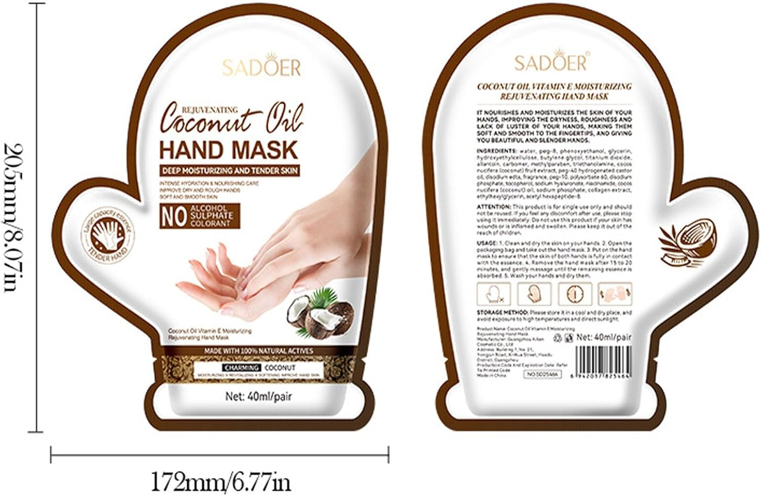 4 Pack Coconut Oil Hand Mask, Deep Moisturizing and Rejuvenating Treatment, 40Ml/Pair, with Vitamin E and Natural Actives for Dry Rough Hand,And Makes the Skin Soft and Smooth image number 5