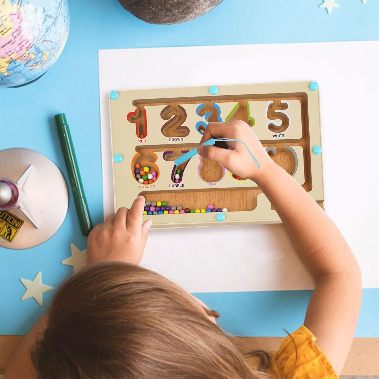 Magnetic Color and Number Maze, Montessori Fine Motor Skills Toys for Boys Girls 3+, Wooden Color Matching Learning Counting Puzzle Board Games (Colorful Numbers) image number 3