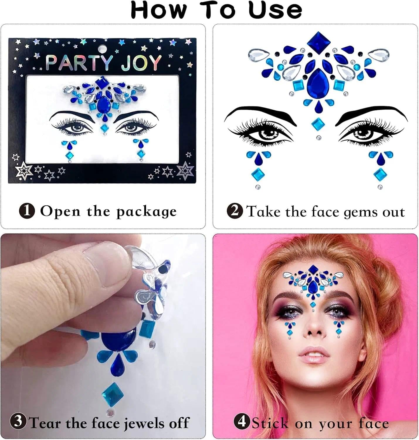 Mermaid Face Gems Kit - 12 Sets of Rhinestone Jewels, Temporary Tattoos, Festival & Rave Crystal Stickers for Women, for Party, Carnival, and Special Occasions by Geiwogwc image number 1