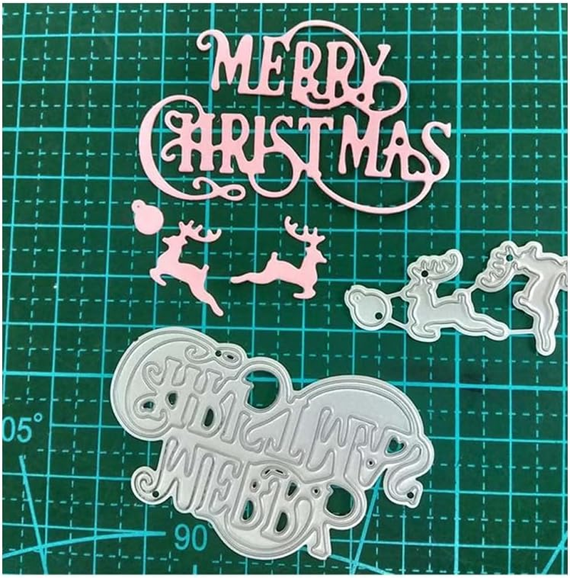 Merry Christmas Deer Metal Cutting Dies, DIY Embossing Stencil Template Crafts for Handmade Scrapbooking Paper Card Making (Merry Christmas) image number 1
