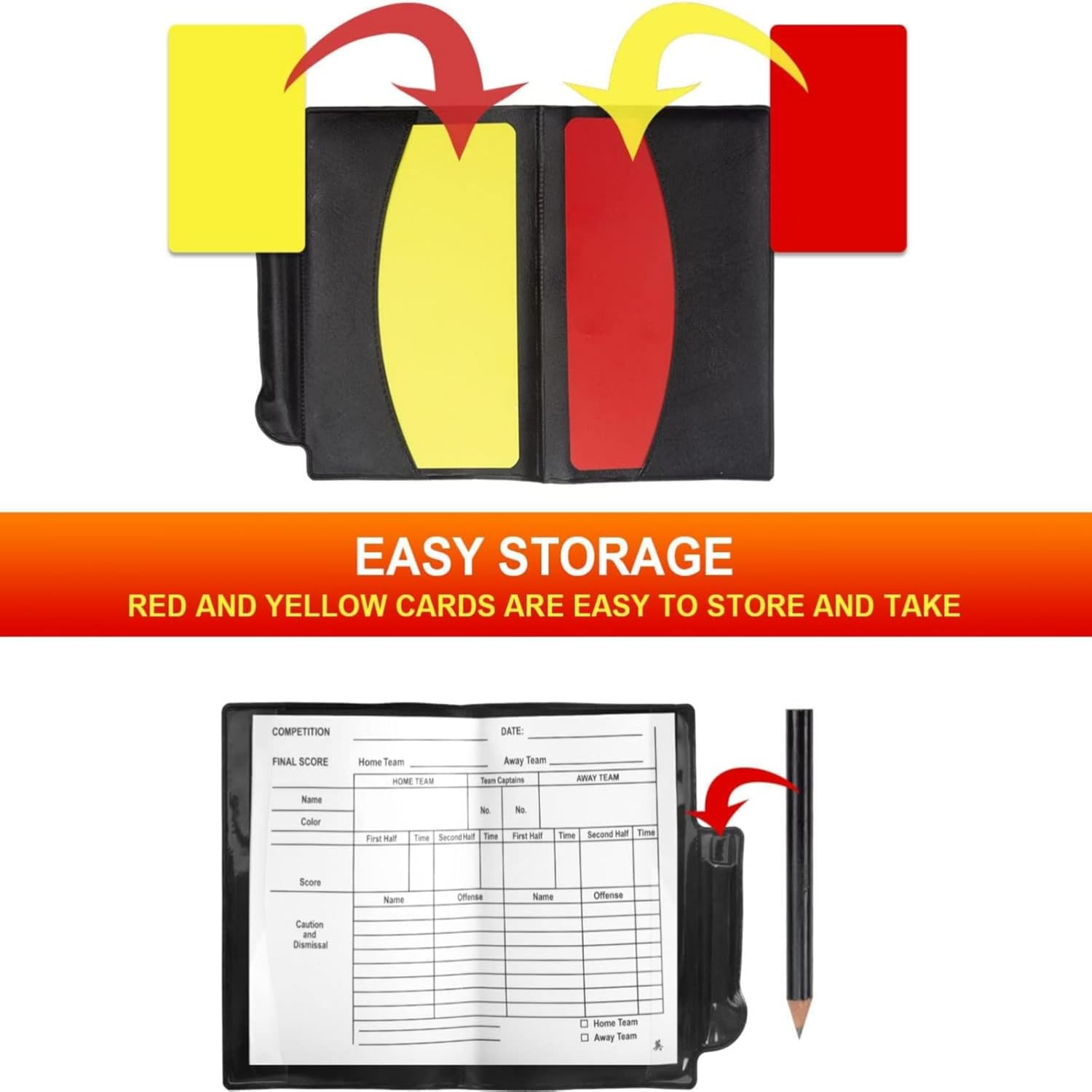 Soccer Referee Flag Set,Match Football Linesman Flags,Red Yellow Cards, Notebook and Pencil, Coach Stainless Steel Whistles image number 2