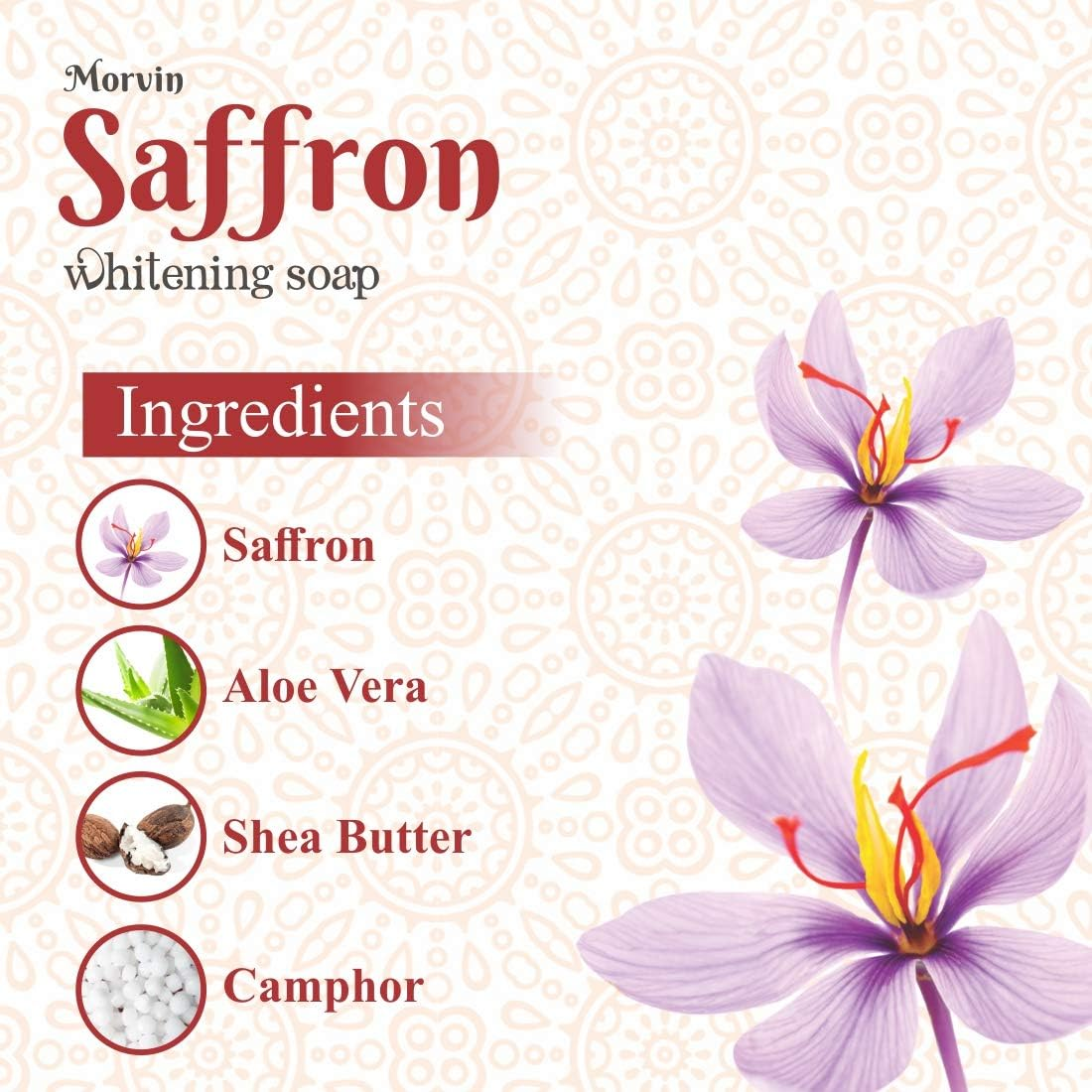 Morvin Saffron Whitening Soap with Saffron Scent, Special Exfoliating Feature Bathing Bar for Glowing Skin - Chemical Free, for All Skin Types (150Gms,Pack of 2) image number 5