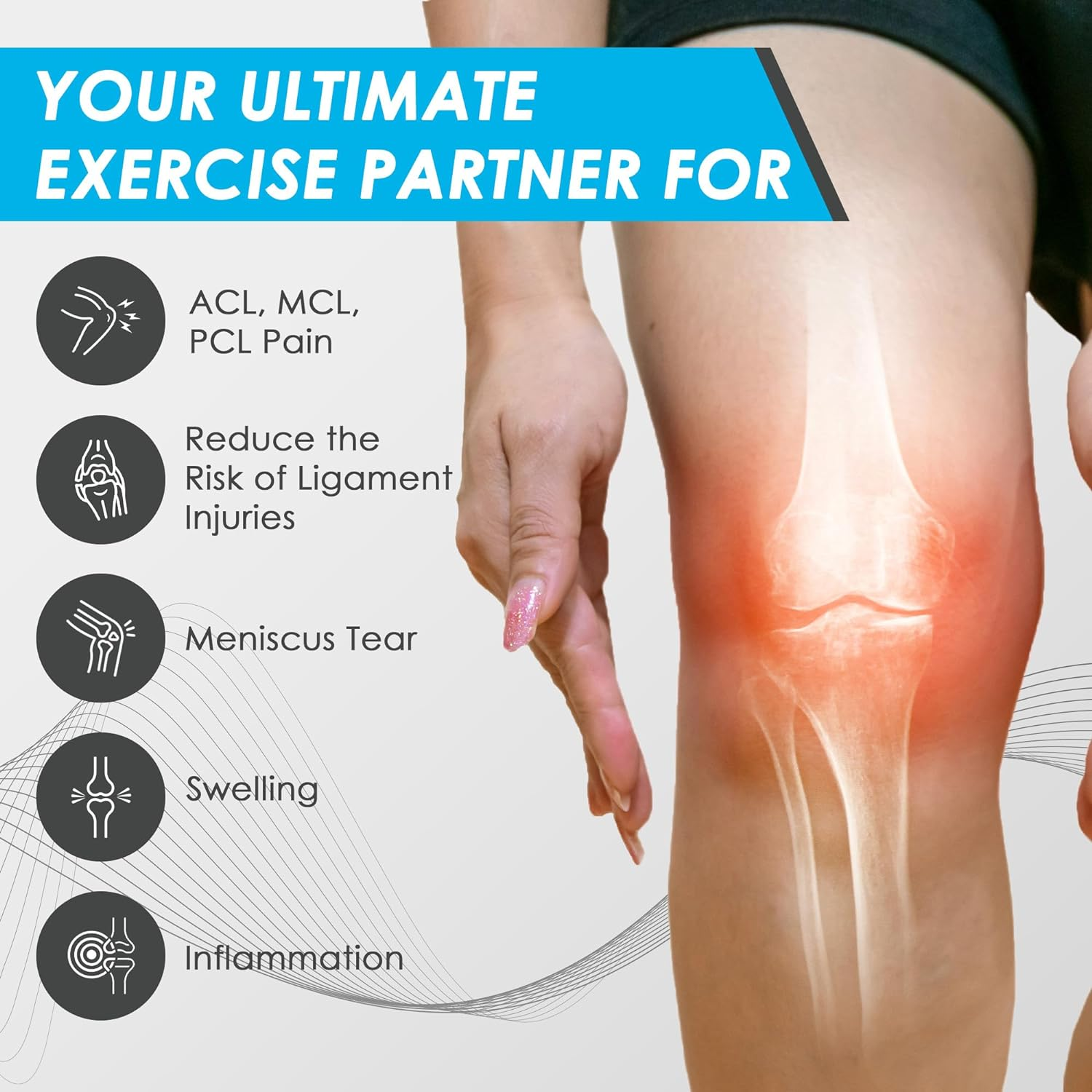 Knee Support Brace with anti Knit Fabric Compression Knee Sleeve with Patella Gel Pad & Side Stabilizers, for Advanced Flexibility, Workouts, ACL, PCL, MCL,1 Extra Large (48Cm-52Cm)