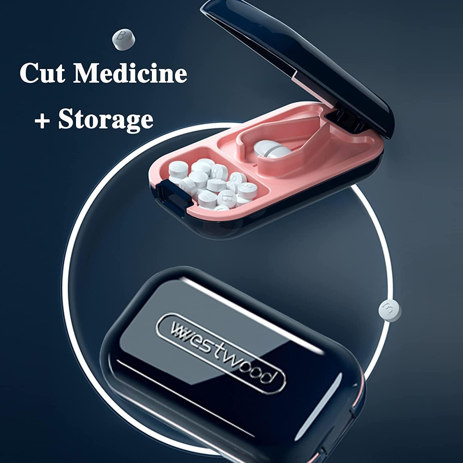 Small Pill Cutter, Pill Splitter Pill Cutter for Small or Large Pills, Cuts Vitamins Tablets, Portable Pretty Pill Crusher for Purse Pocket (Pill Cutter, Blue) image number 3