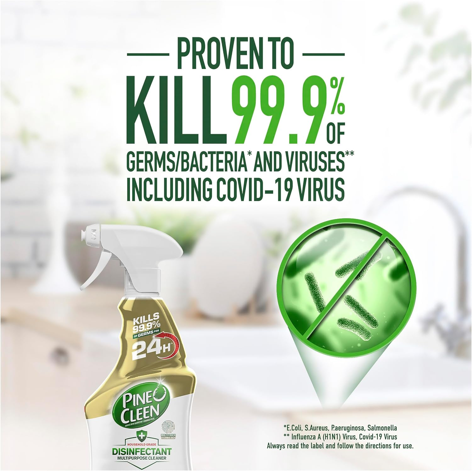 Pine O Cleen 24H Germ Protection Disinfectant Biodegradable Lemon Lime Multipurpose Cleaner 500 Ml (Pack of 2) image number 3