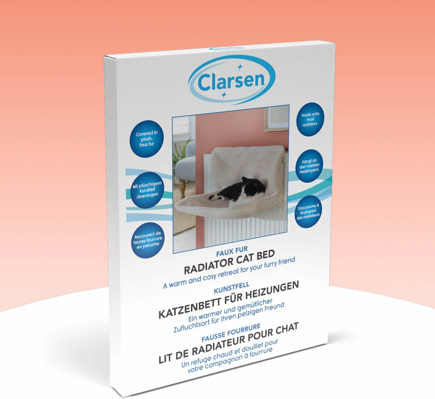 3 PAGEN&reg; Cat Bed for Hanging for All Standard Heaters, Cat Heating Lounger with Soft Plush Fur, Includes Metal Hooks for Hanging, Cosy Cat Hammock, Washable & Warm Cat Bed image number 1