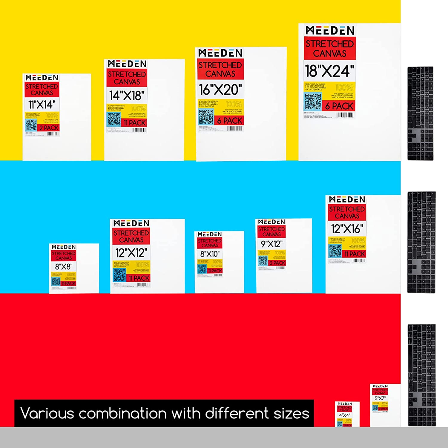 MEEDEN Stretched Canvas, 16 &times; 20 Inch, Pack of 6, Blank White Canvases for Painting, 100% Cotton, 8 Oz Gesso-Primed, Pre-Stretched Canvas for Acrylic Oil Pouring & Airbrushing Painting image number 4