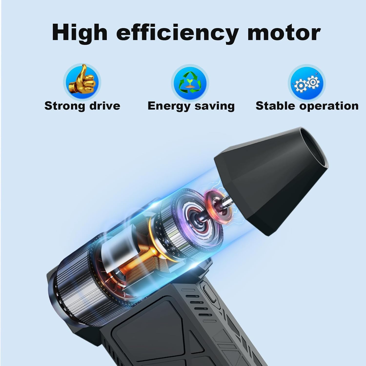 QUIXNOVA Electric Turbine Duster - 130000RPM Compressed Air Duster，8000 Mah Battery，3 Gear Adjustable Jet Dry Blower Can Reusable Can for Computer Keyboard,Outdoors,Car,Home image number 1