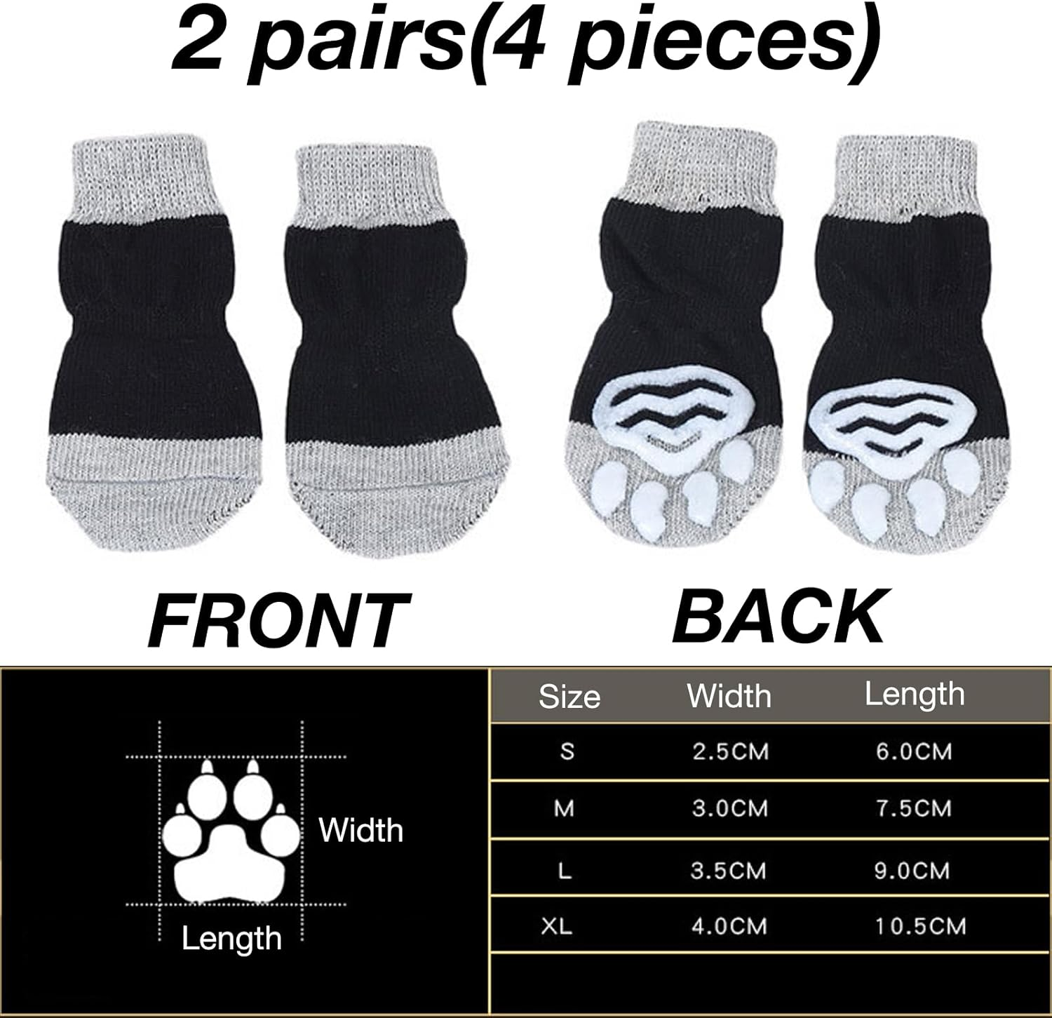 DHWEKU Indoor Non-Slip Socks for Dogs, Dog Socks, Non-Slip Socks, Dog, Soft Pet Protection, Improve Your Dog'S Grip, 2 Pairs, Black (L) image number 3
