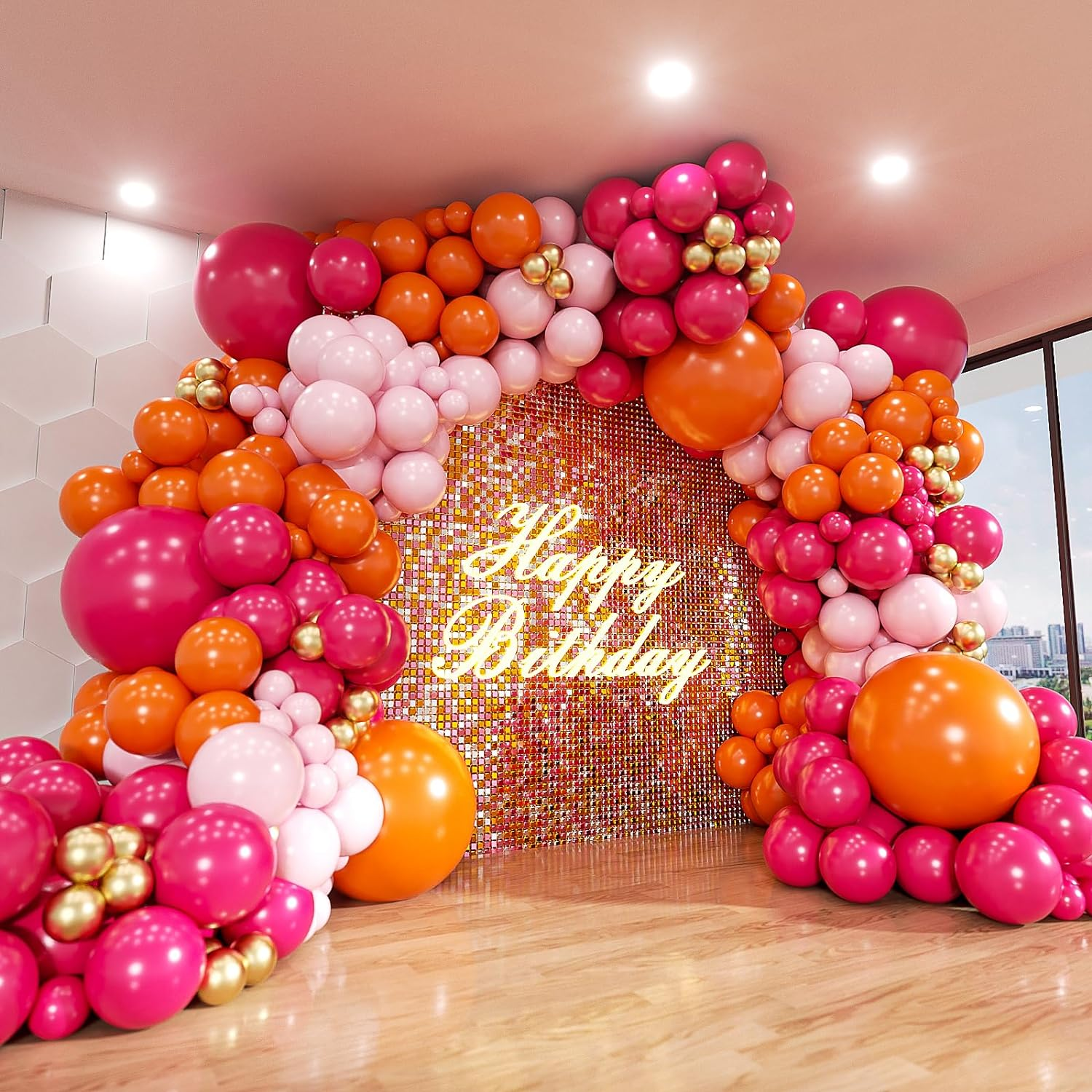 Pink and Orange Balloon Arch Kit, ADOINBY 161Pcs Hot Pink Orange Metallic Gold Latex Balloon Garland Kit, 18 12 10 5 Inch Different Size Balloons for Birthday Baby Shower Wedding Party Decorations - Blue image number 7