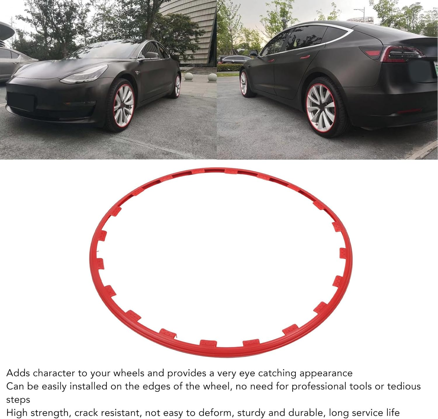 19In Wheel Rim Protector Guard for Tesla Model Y, 4Pcs Car Wheel Cover and Rim Decorative Ring Performance Wheel Protector for Tesla 2021 to 2023 (Red) image number 2