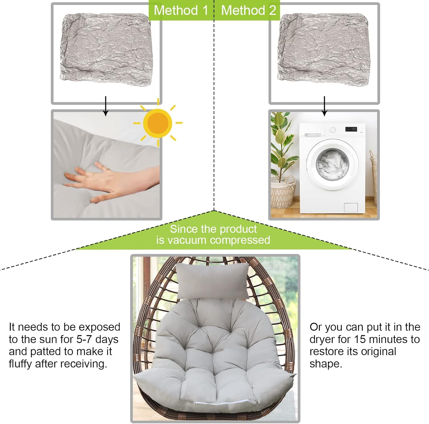 Bextile Hanging Basket Seat Cushion, Thicken Egg Chair Washable Cushion with Headrest (A) - A image number 2