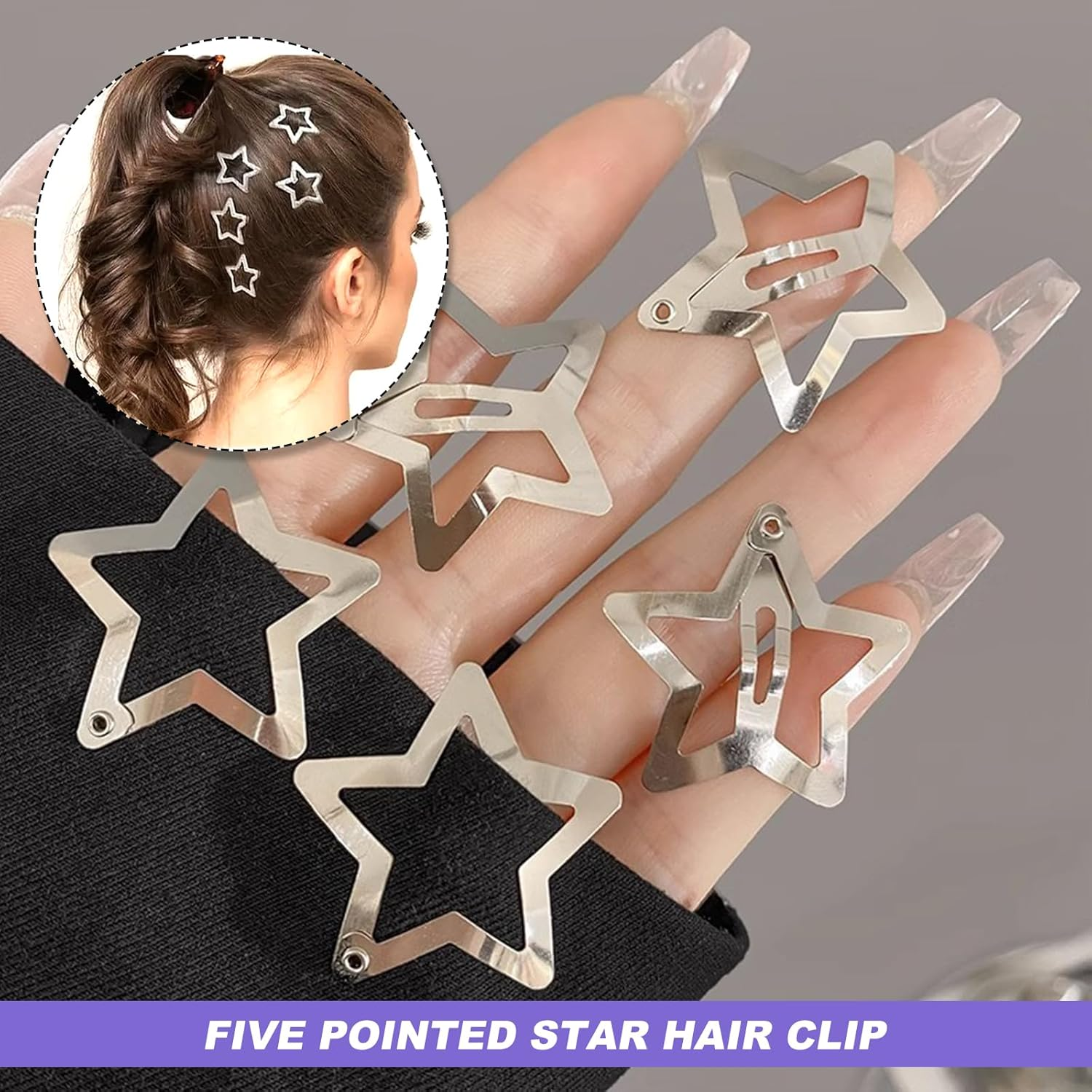Star Hair Clips Silver, 50 Pcs Metal Star Snap Hair Clips Cute Stars Hairclips Small Barrettes Accessories Clip for Women Girls image number 2