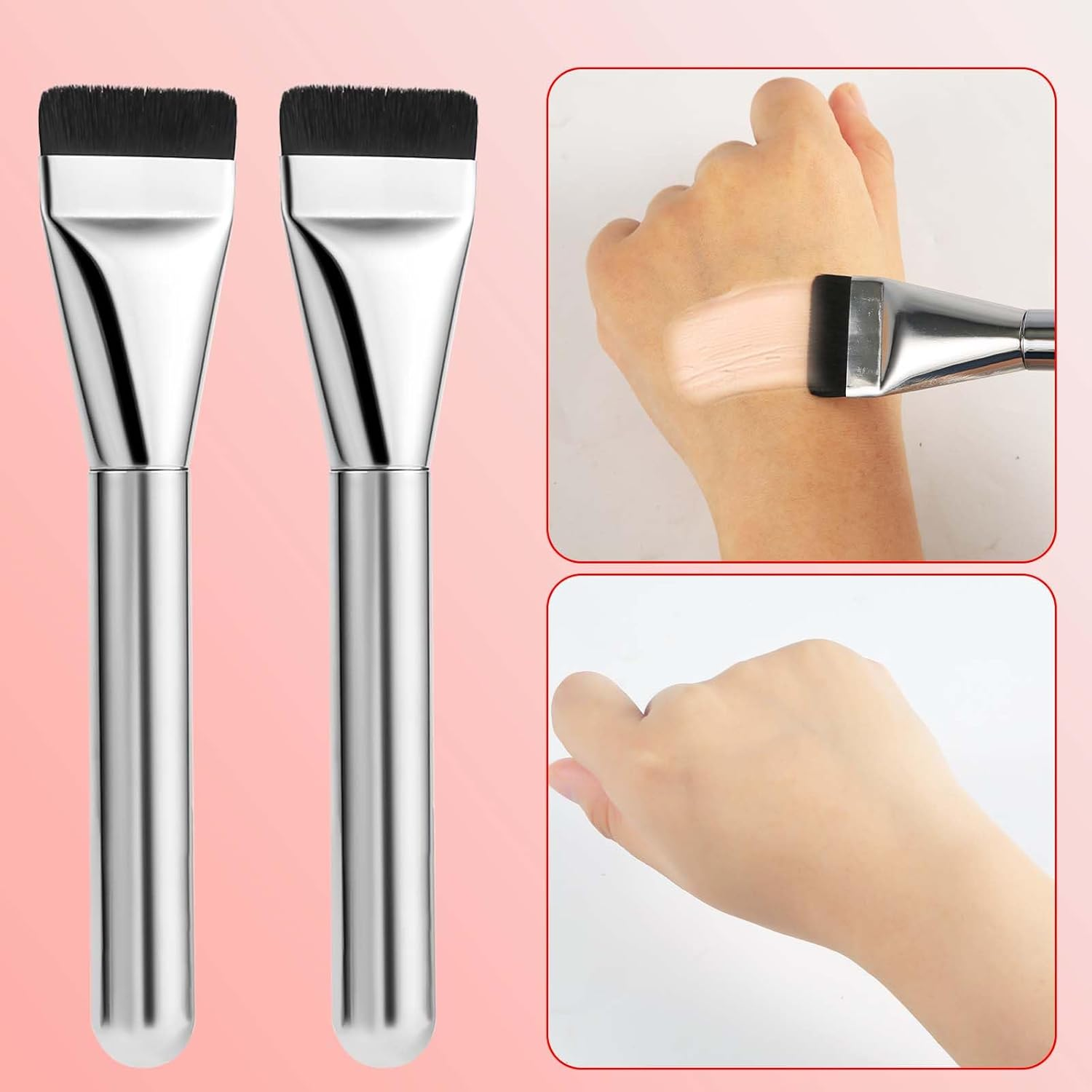3Pcs Flat Foundation Brush Sets, Small Spatula Thin Makeup Brush with Makeup Puff Perfect for Blending Liquid Cream Foundation Concealer Applicator Cosmetics Makeup Face Brush Tools
