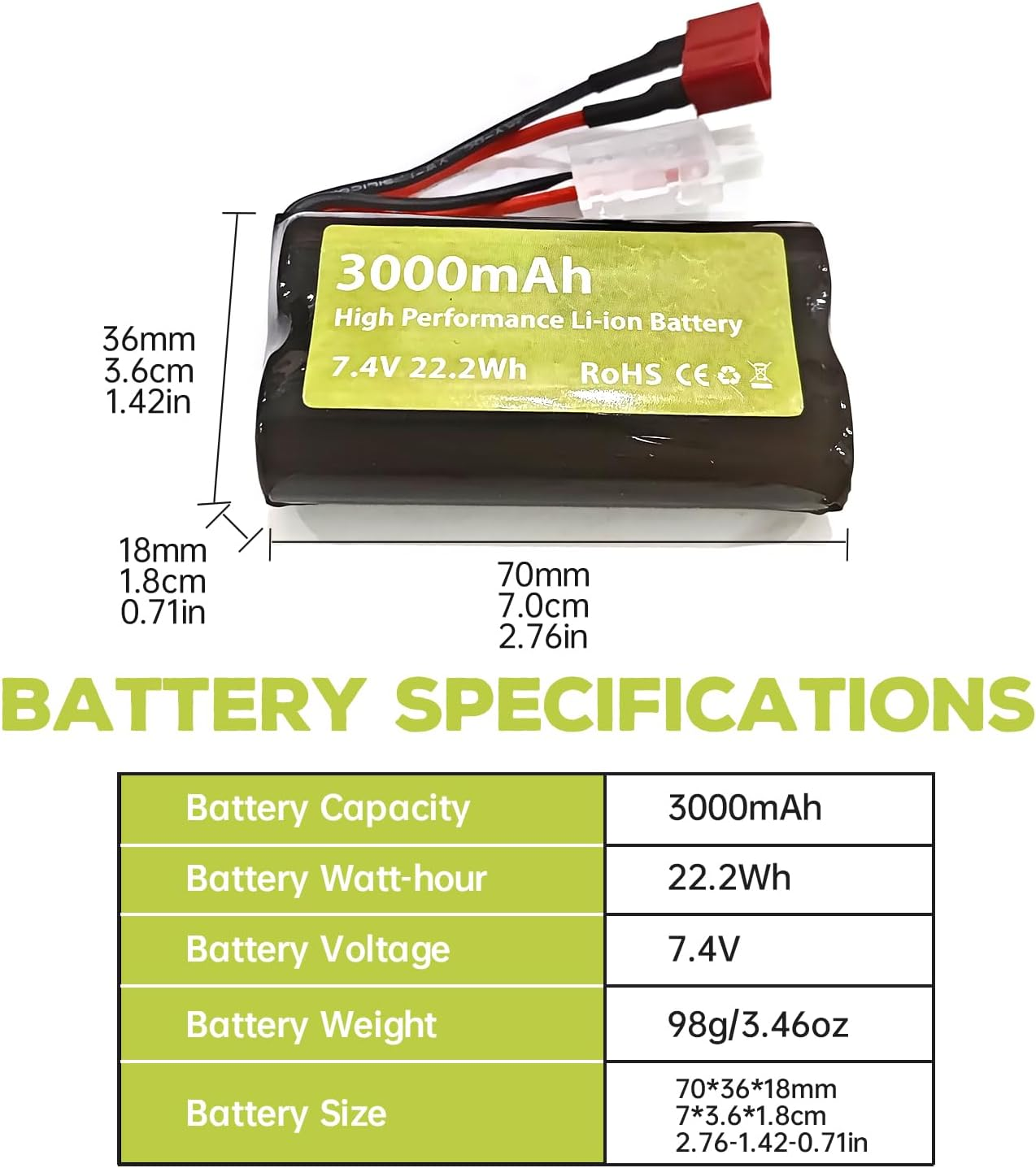Fytoo 2PCS 7.4V 3000Mah 15C 2S Li Ion Battery with T-Type Plug and 2In1 Charger for Wltoys 12423 MJX 14301 14302 14303 H16PL High-Speed RC Cars 1/10 1/12 1/16 Ratio RC Car Trucks RC Ship