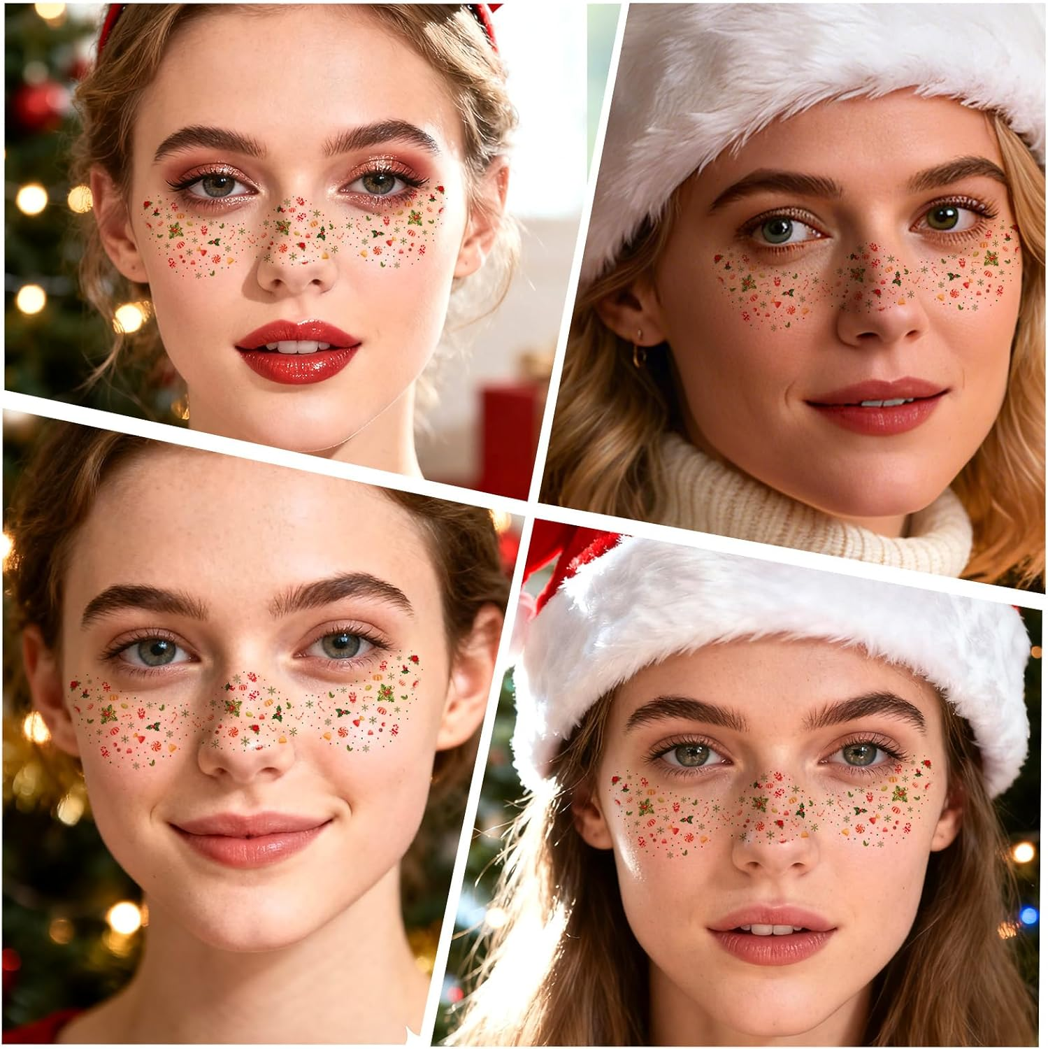 6Pcs Christmas Face Freckles Stickers, Waterproof Temporary Festive Face Tattoos with Holiday Designs Fake Freckles Makeup Accessories for Christmas Party (Candy Style) image number 3