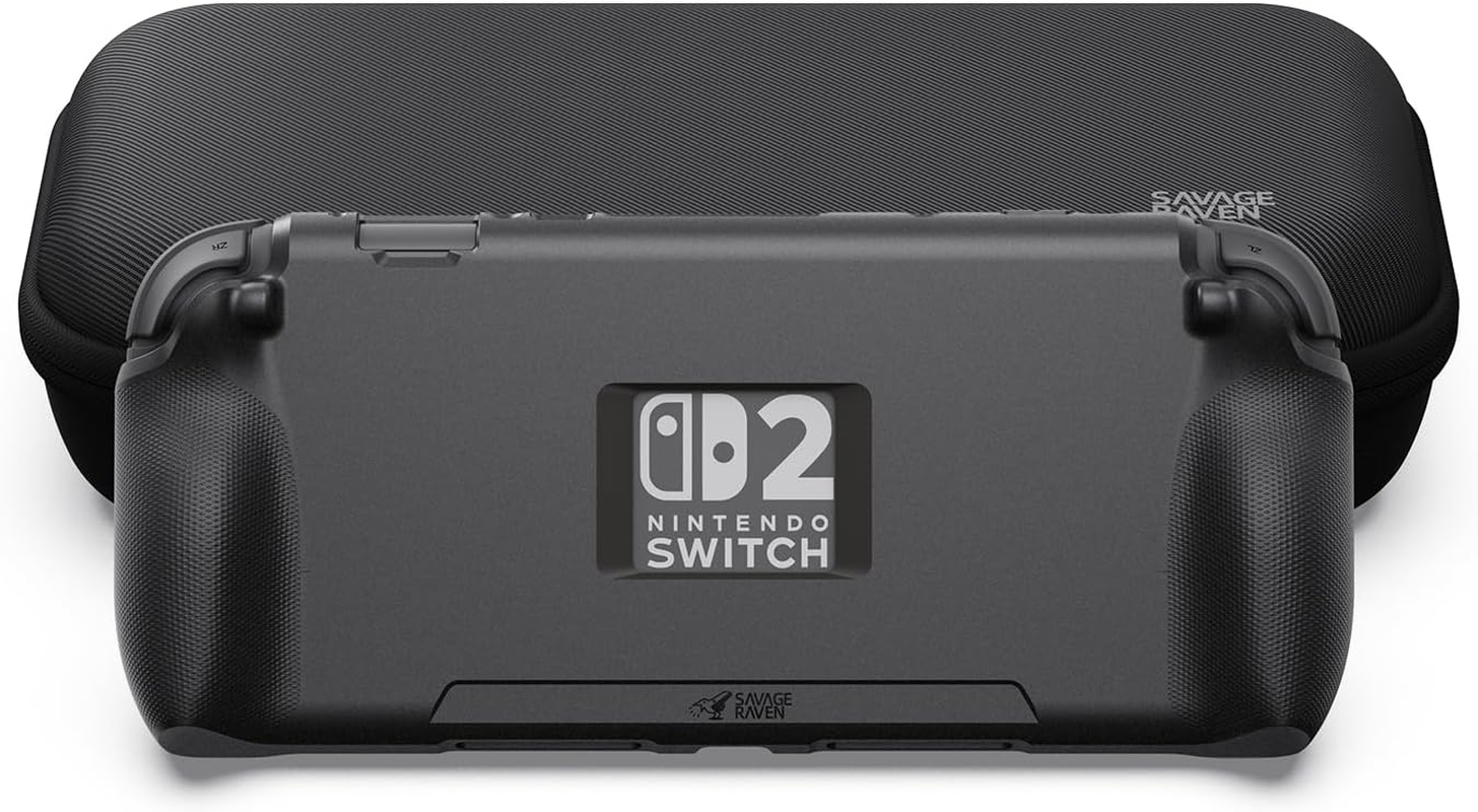 Savage Raven by Skull & Co. Standgrip Bundle for Nintendo Switch 2: Protective Case with Textured Grips Full Protection, Shock-Absorption Non-Slip and Anti-Scratch Cover (With Carrying Case)- Black image number 5