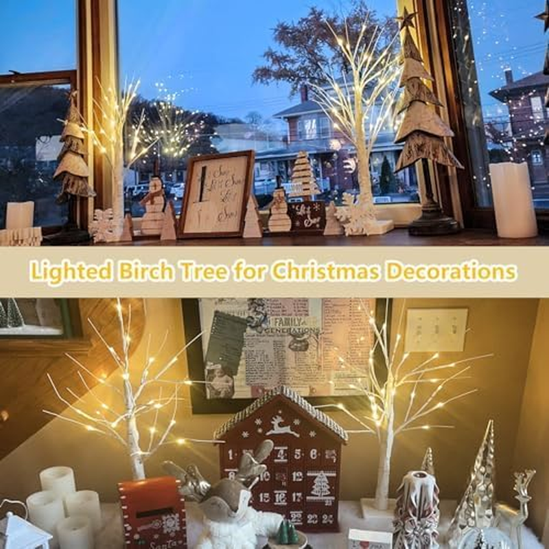 2-Pack 2FT Birch Tree with 48 LED Lights and Timer For image number 3