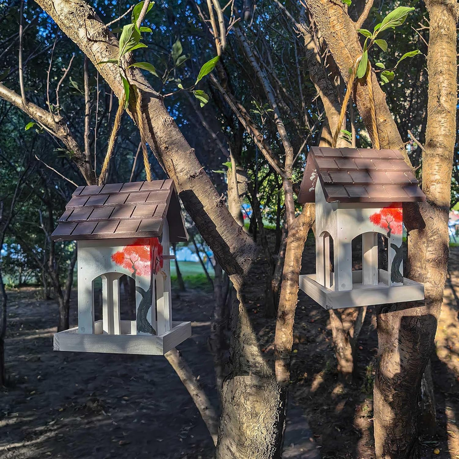 DIY Wooden Bird House,Wild Bird Feeder, Hanging Birdhouse Attract Birds & Beautify Your Yard! (Cream, A) image number 3