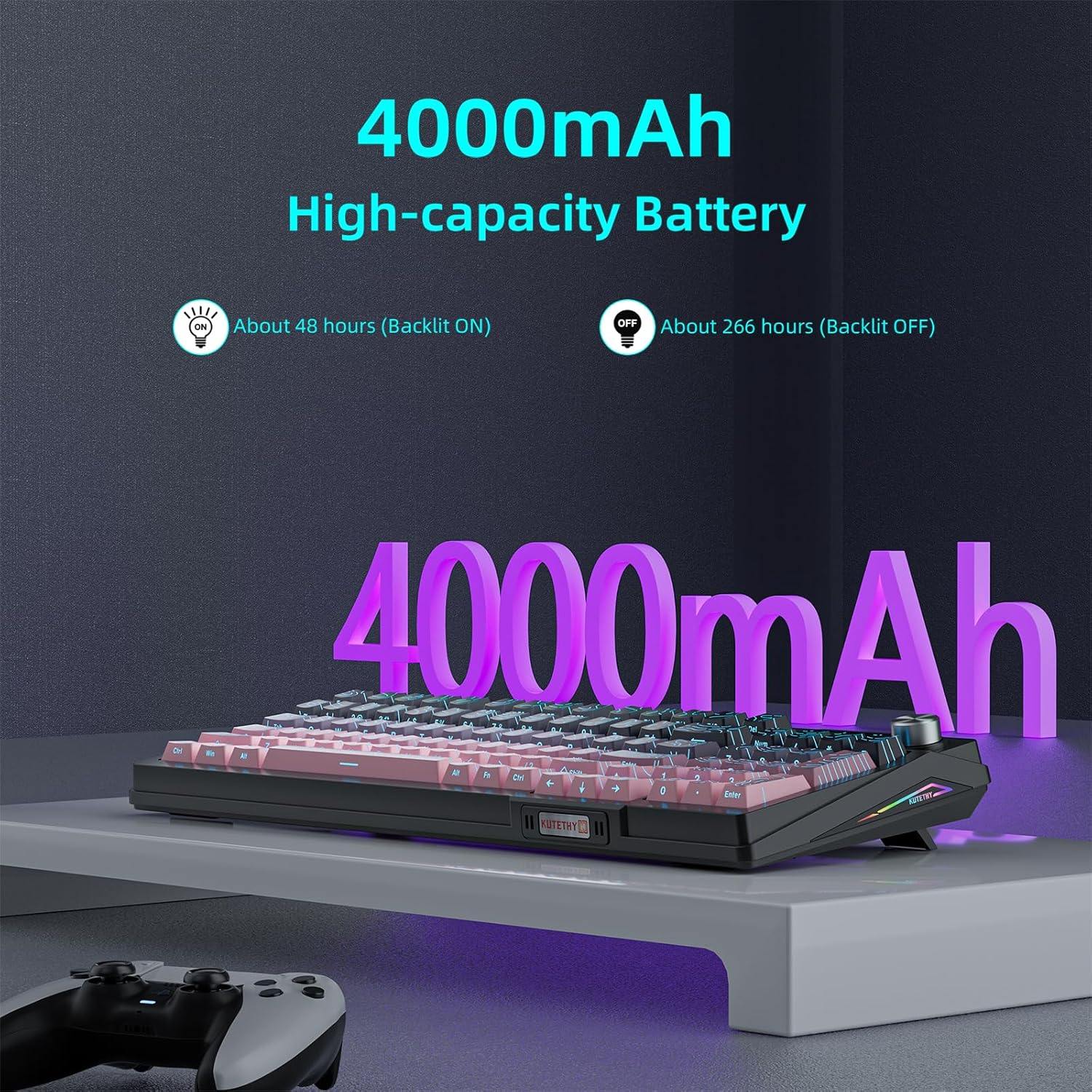 Kutethy Wireless Mechanical Keyboard,Pre-Lubed Switches,Gasket Structure,Tri-Mode Bt/2.4Ghz/Usb-C Hot Swappable,Gradient Topographic Keycaps,Rgb Backlit Gaming Keyboard(Kailh Box Chocolate Switch) image number 5