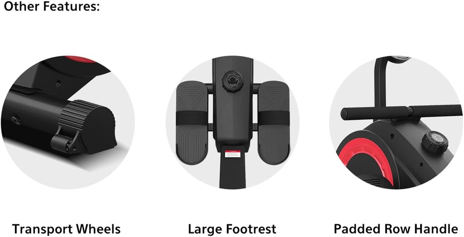 LSG GR-02 Rowing Machine with 16 Levels of Magnetic Resistance, LCD Display with Workout Data, Heavy-Duty Cast Iron Flywheel, Quiet Belt Drivetrain, Transport Wheels, Padded Handle, Commercial Rollers image number 3