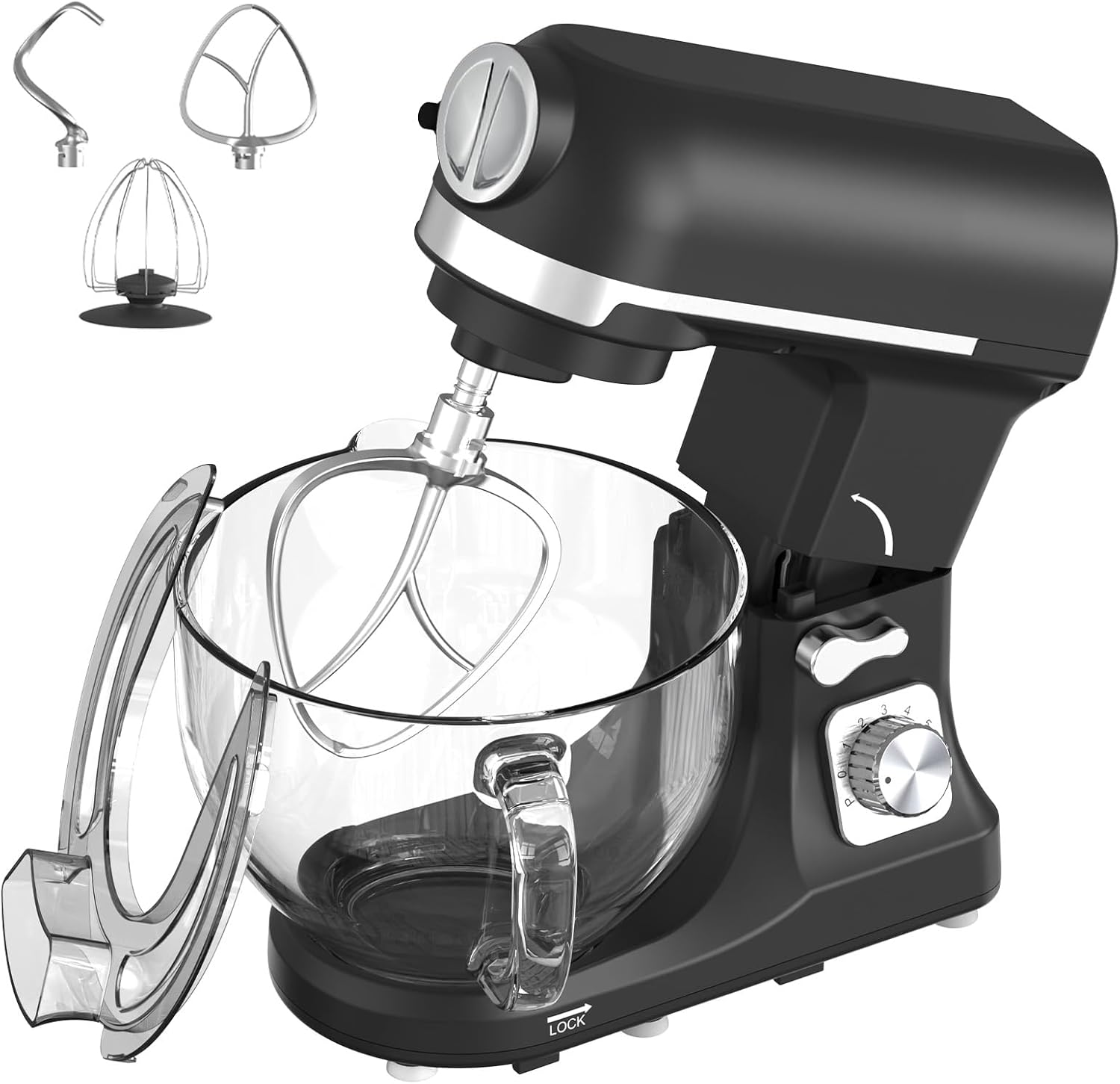 YOPOWER Stand Mixer, 6-Speed Multi-Function Food Processor & Kitchen Machine with Dough Hook, Whisk, Beater, Pasta Maker, Meat Grinder & Sausage Stuffer, Electric Food Mixer for Baking & Cooking