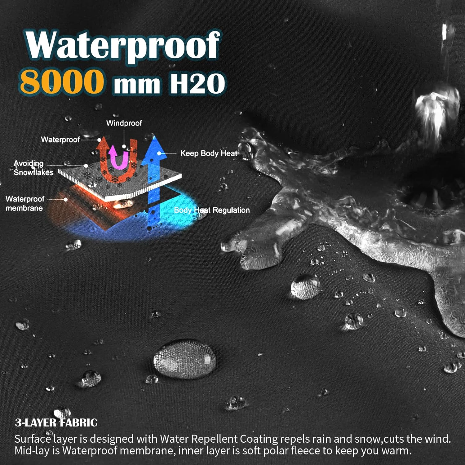 33,000Ft Men'S Waterproof Trousers with Warm Fleece Lined Ski Snow Pants Thermal Softshell Trousers for Golf Hiking Walking image number 1