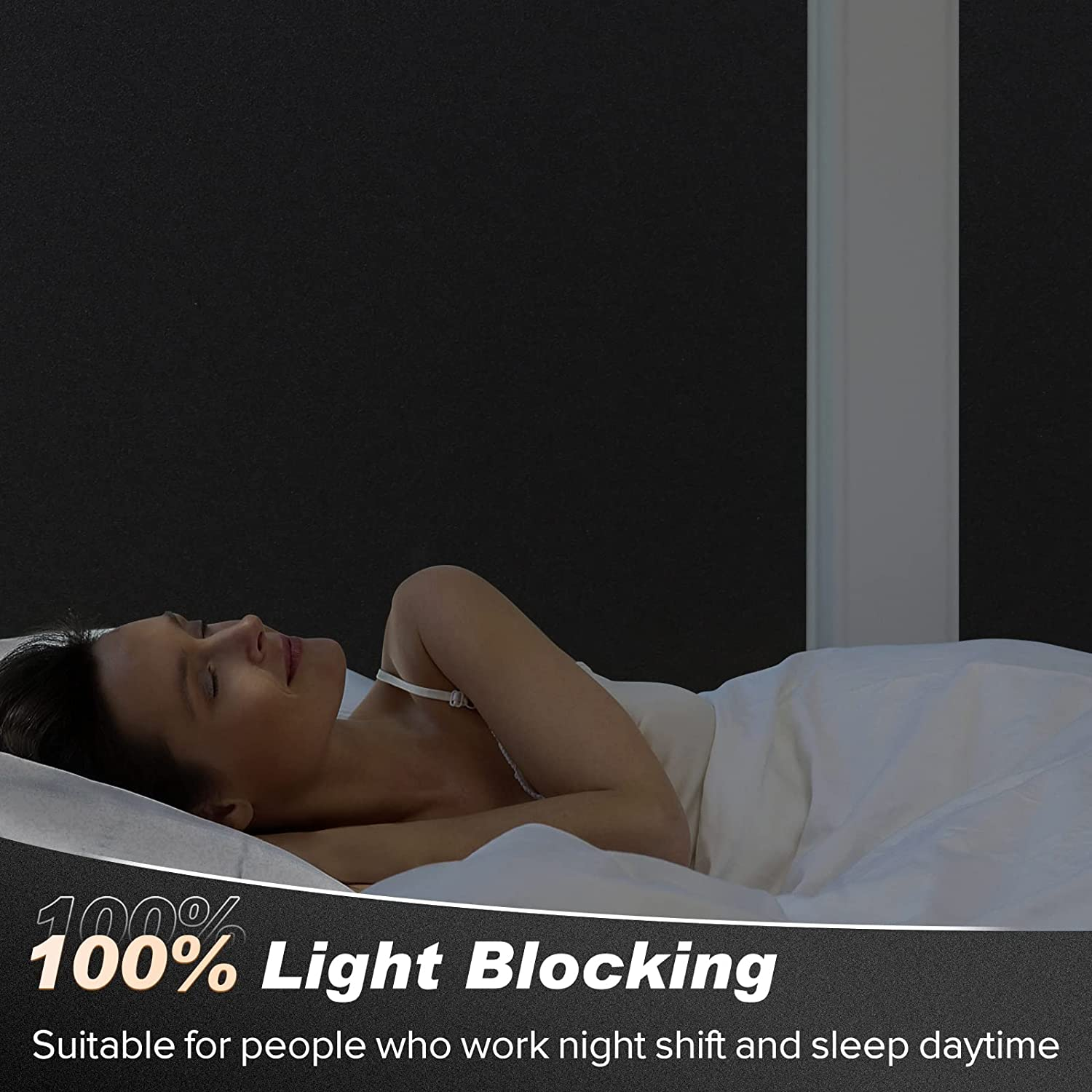 Rabbitgoo Blackout Window Film Privacy Window Cling Dark Window Tinting Film Non-Adhesive Window Sticker Light Blocking (Matte Black, 44.5 X 200 Cm)