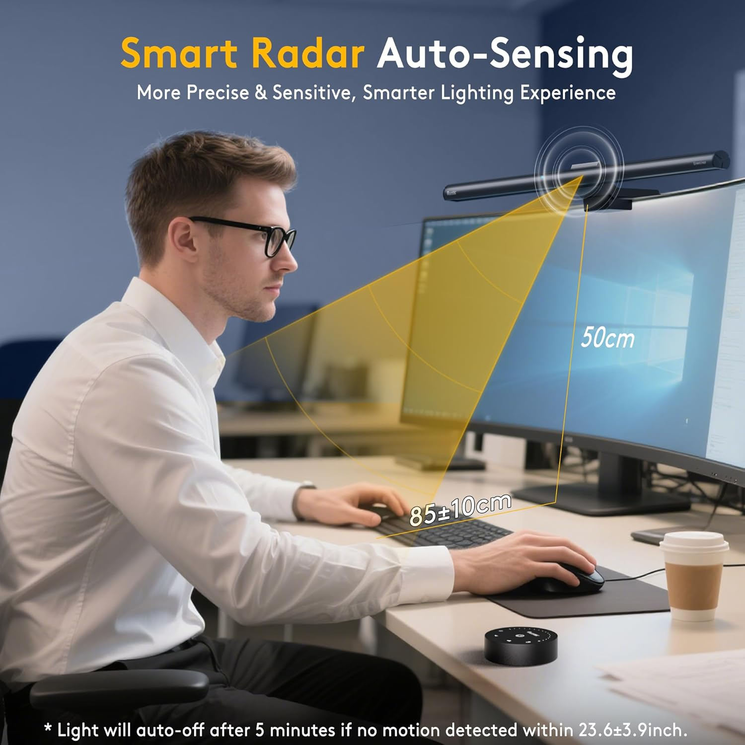 Quntis Screen Light Bar, Radar Motion Sensor & Camera Base, Remote Control Monitor Lamp with 5 Colors & Dimming, 52Cm Eye-Care Desk Lamp for Gamer Designer Home Office, Fit Curved & All Screens image number 1