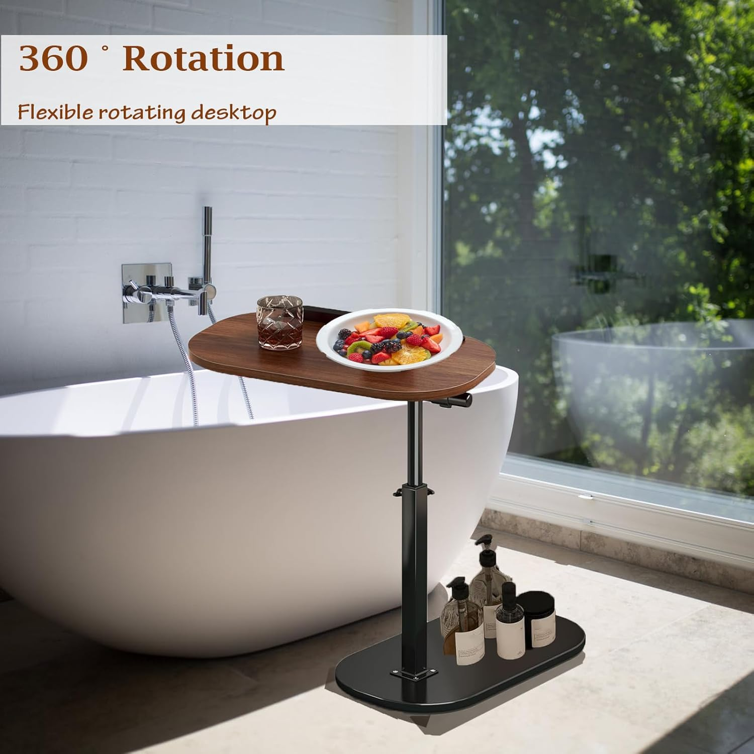 C Shaped End Table,Adjustable Height Side Tables Living Room for Sofa and Bed, 360&deg;Swivel & Flip Top Couch Table for Bedroom,Bathtub and Small Spaces Furniture(17.7"-31" H) image number 3