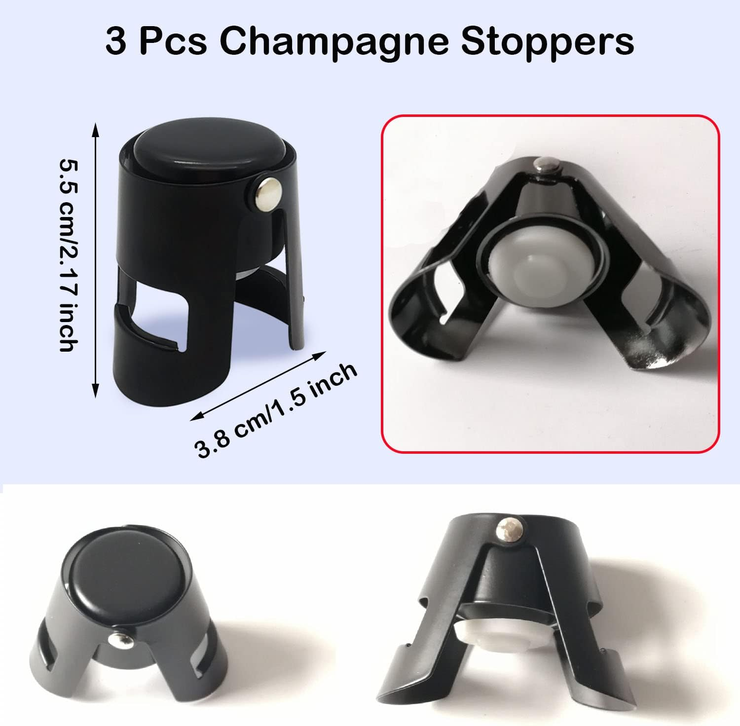 Paifeancodill 3 Pcs Champagne Stoppers with Stainless Steel Bottle Sealer with Food Grade Silicone Leak Proof Sealer Stopper Bottle Stopper Keep Fresh Suitable for Champagne,Cava,Prosecco,Sparkling image number 4