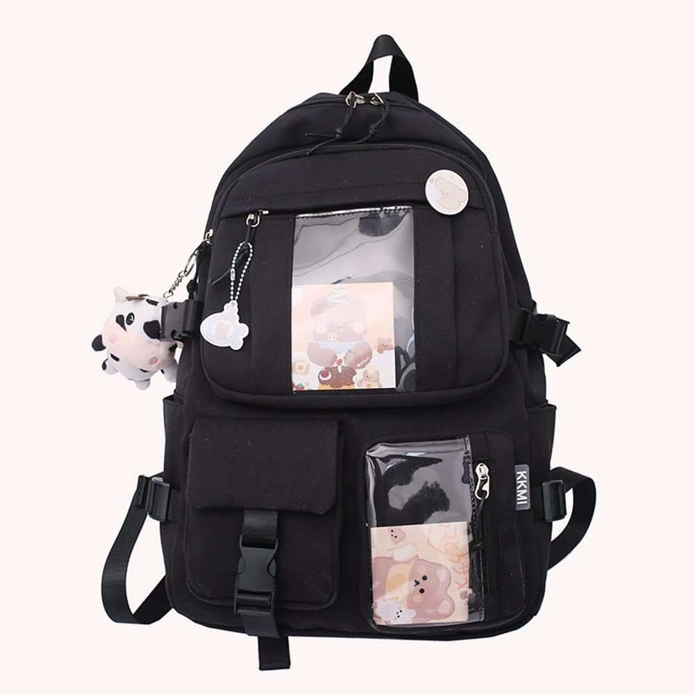 Kawaii Backpack with Pendant, Large Capacity Cute Bear Accessories Backpack for School Multi Pocket Rucksack for Teen Girls Cute Kawaii School Backpacks