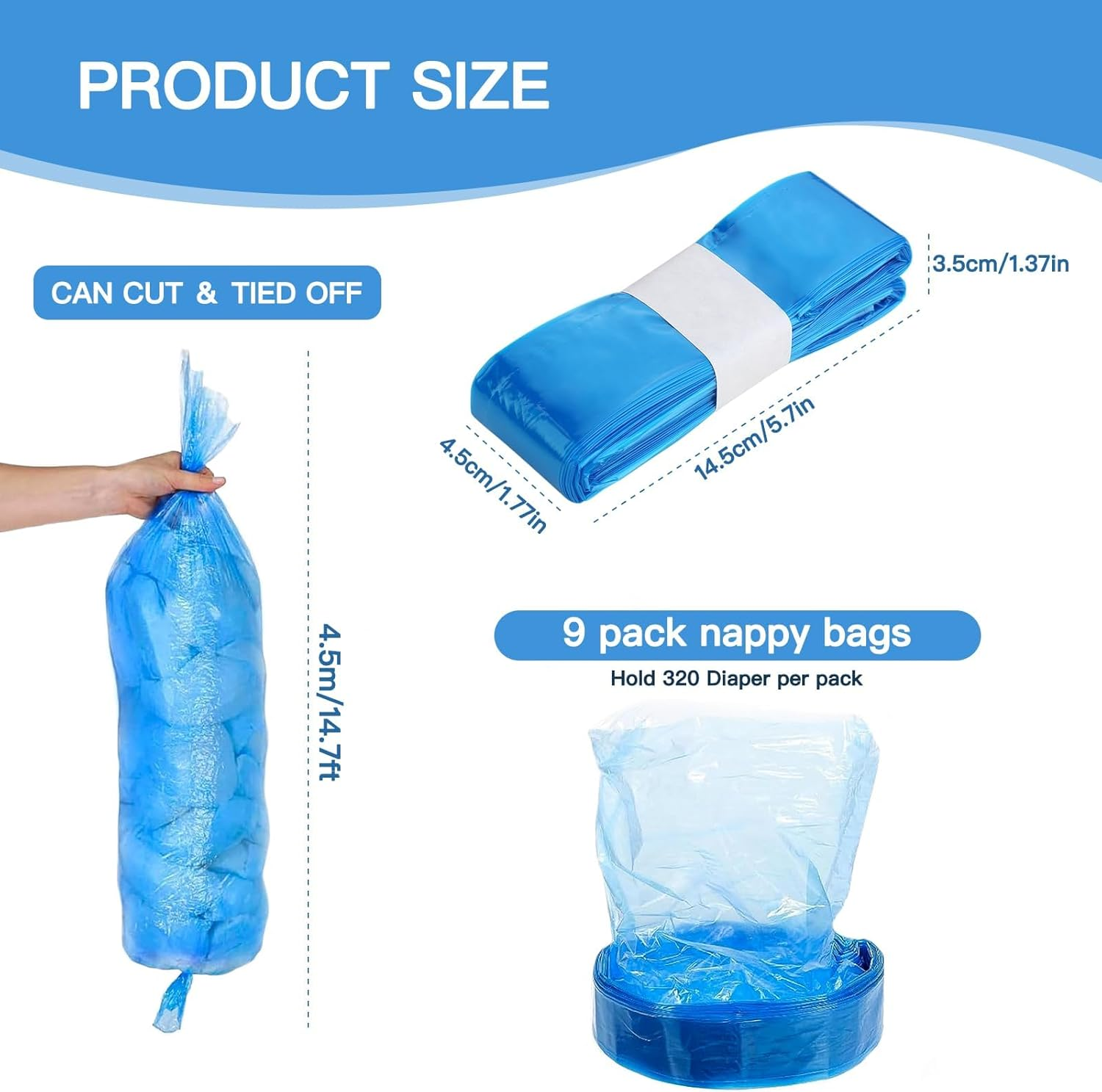 EDIMENS 9 Pack Nappy Bin Refill Bags Compatible with Tommee Tippee Twist and Click Refill, Max Odor Lock and Germ Protection, 4.5M Newborn Baby Diaper Pail Liner, Cassette Not Included image number 4