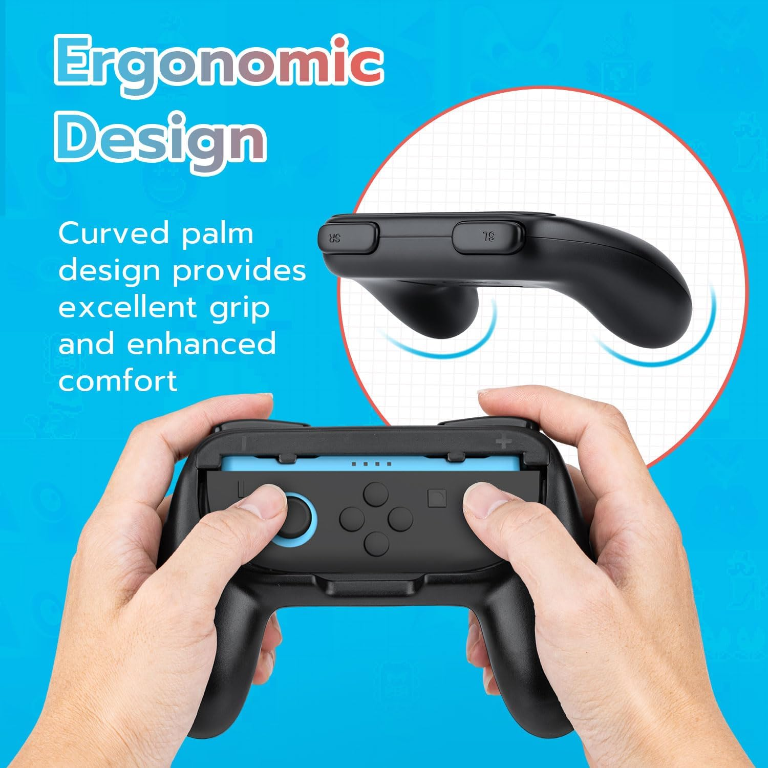 Mcbazel Controller Grips for Nintendo Switch 2 Joy Con Controllers - Ergonomic Anti-Slip Handles with L/R Triggers,Abs Protective Case Cover Accessories,2 Pack(Black) image number 1