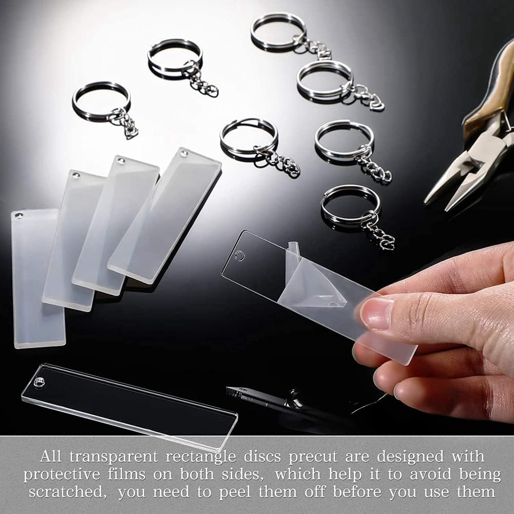Shusmda 120 Pieces Rectangle Acrylic Key Chain Blank Transparent Acrylic Keychain Blank image number 2