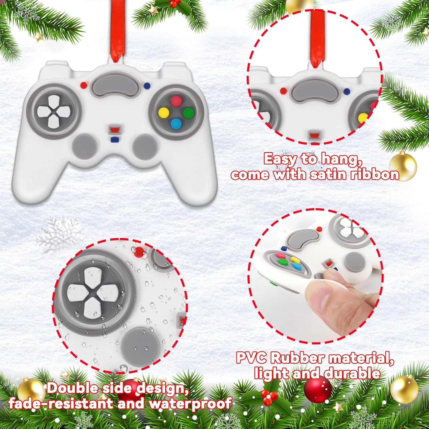 2024 Video Game Christmas Ornaments Personalized Video Game Controller Ornament for Gamer Lovers Customized Handwritten Christmas Tree Hanging Ornament Gifts Reusable PVC Rubber First Keepsake 2PC image number 1