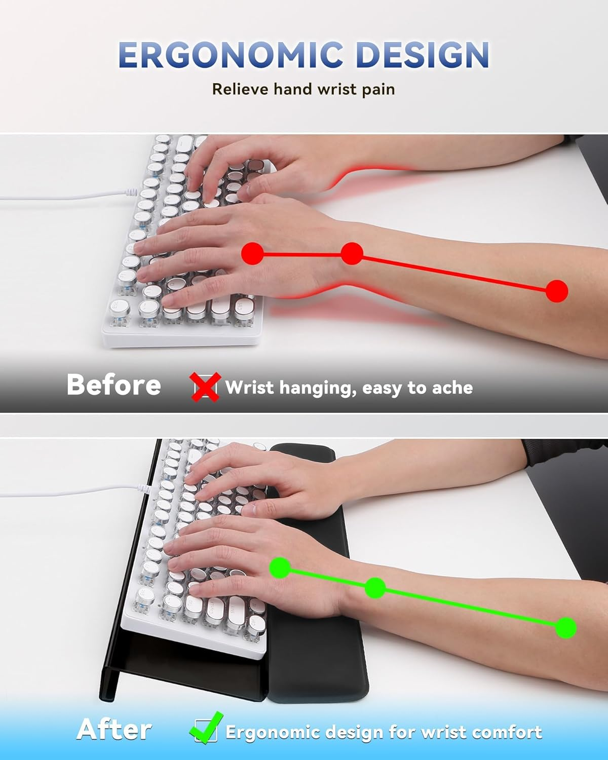 Computer Keyboard Stand with Wrist Rest - Ergonomic Keyboard Wrist Rest with Anti-Slip Base for Office Desk, Home, School (Black) image number 3