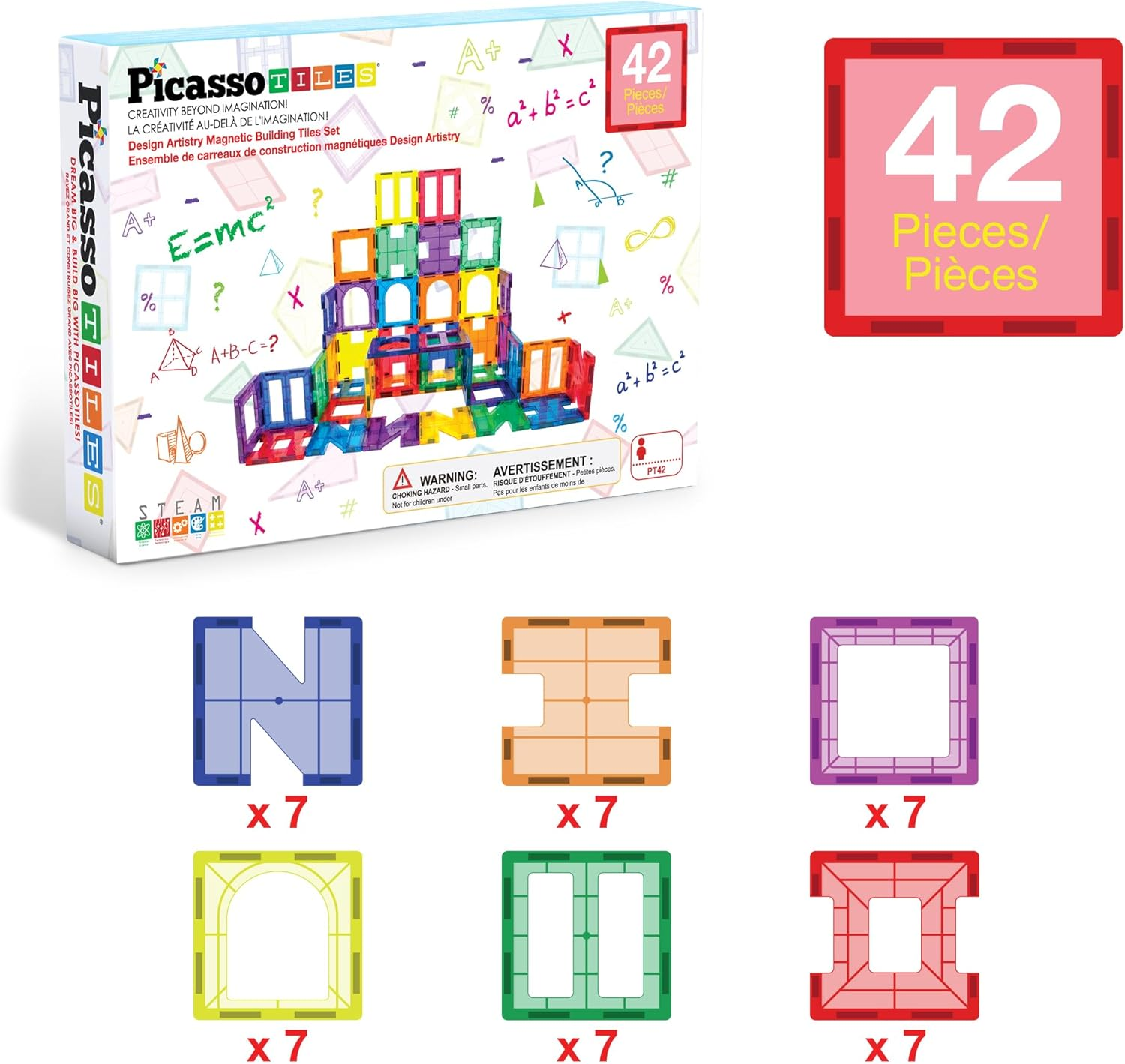 Picassotiles PT42 Designer Artistry Kit 42Pcs Set Magnet Building Tiles Clear Color Magnetic 3D Building Block - Creativity beyond Imagination! Educational, Inspirational, Conventional, Recreational image number 6