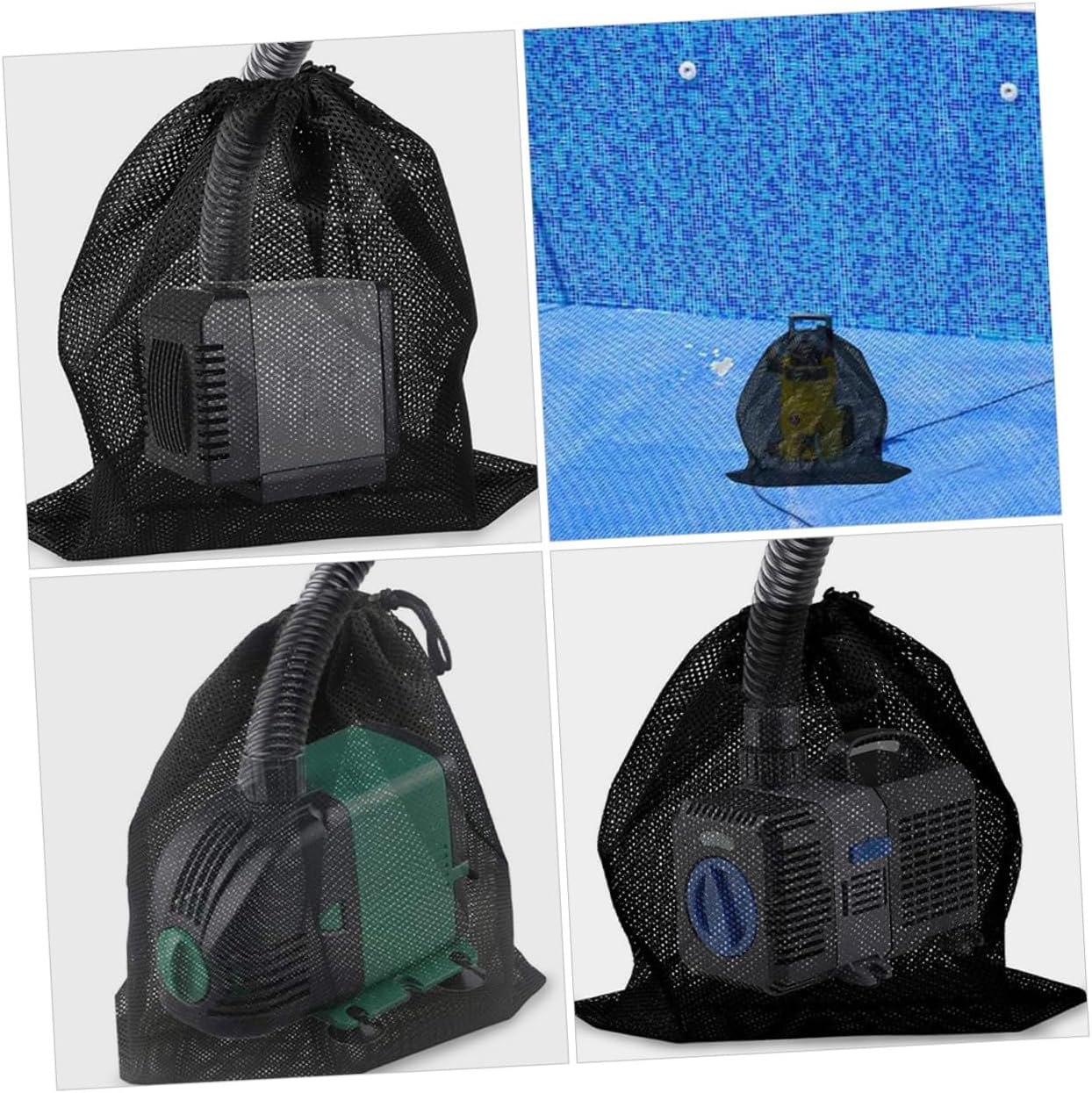 Large Pump Filter Bag Black Polyester Mesh with Drawstring Fine and High-Efficiency Water Filtration Barrier for Outdoor Pumps and Biological Filter Media