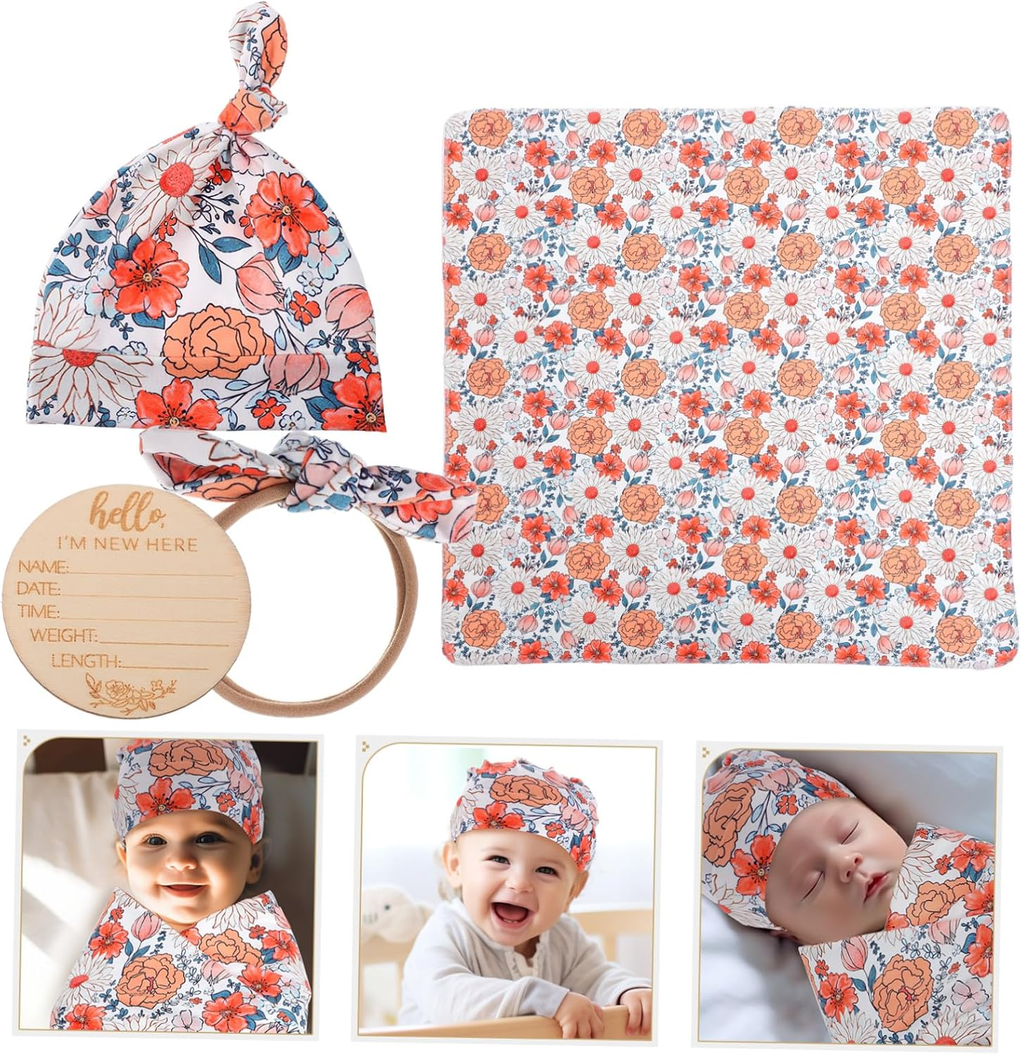 1 Set Hat and Headband Newborn Receiving Wrap Birth Announcement Sign Soft and Comfortable Blanket For image number 3