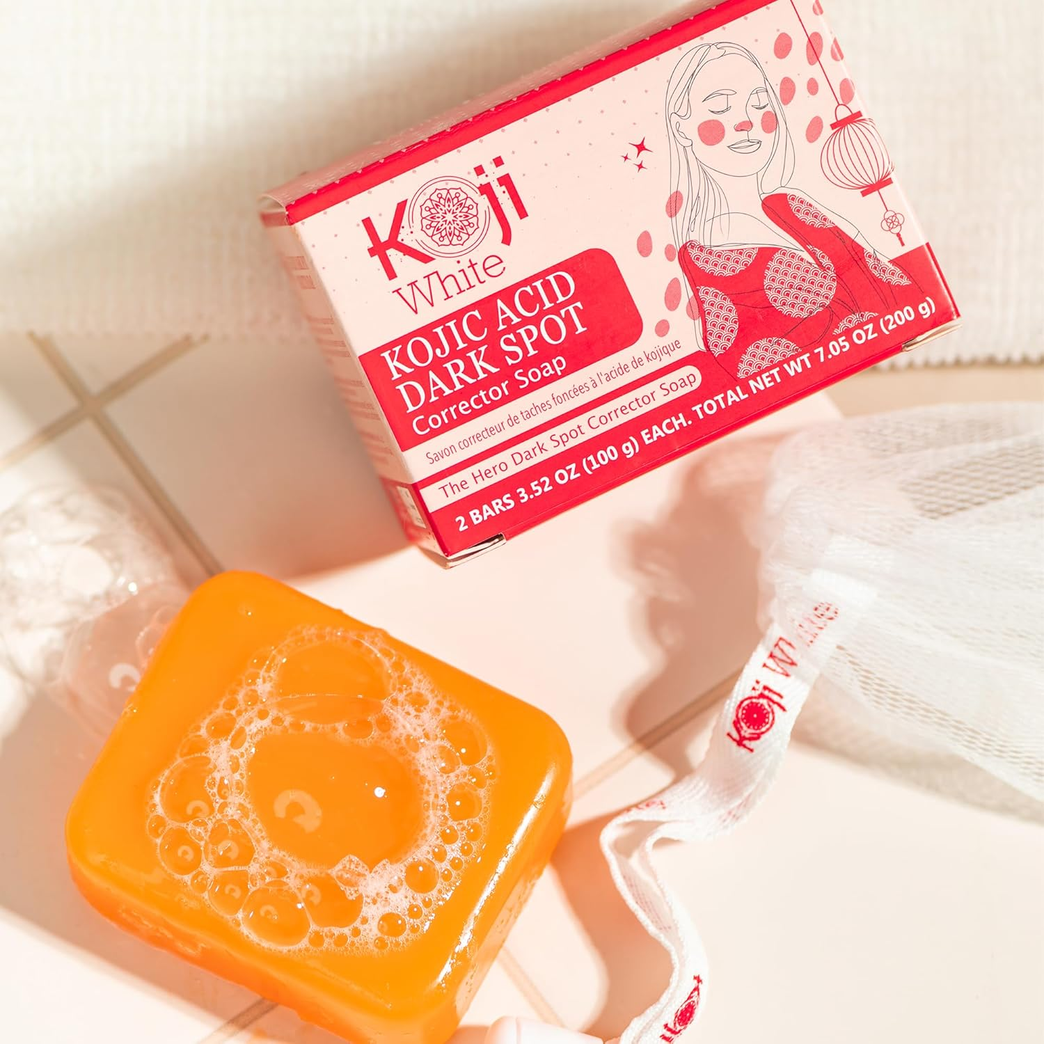 Koji White 4% Kojic Acid Dark Spot Corrector Soap for Exfoliating & Moisturizes with Vitamin C, Licorice Root Extract, Hydrating & Even Skin Tone Cleansing Bar for Face & Body, Vegan, 3.52 Oz (2 Bars)