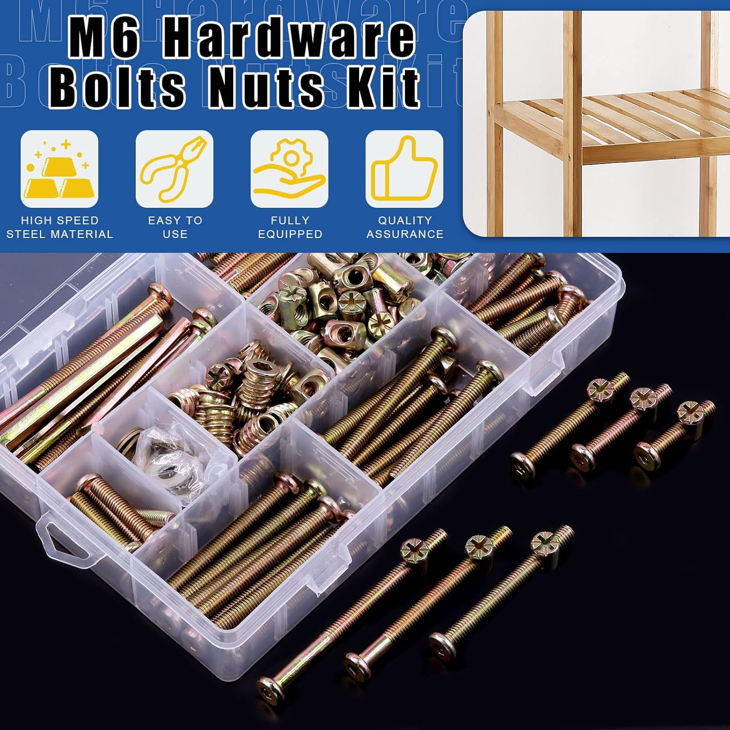 Glarks 253Pcs M6 Baby Bed Crib Screws Hardware Replacement Kit, M6X30/40/50/60/70/80Mm Hex Socket Cap Screws with Nuts Washers and Tools for Chair Table Cabinets Furniture