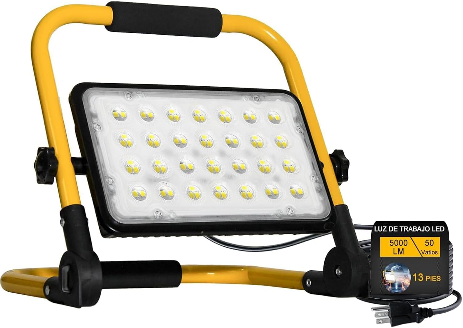 LED Work Light, 50W 5000LM Work Lights with Stand, 6500K Super Bright Flood Lights Outdoor, 13.1Ft 4M Cord with Plug, IP66 Waterproof Portable Worklights for Job Site Workshop Garage Construction Site image number 1