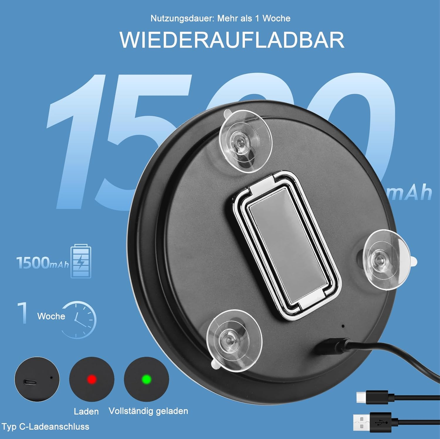 30X Magnifying Mirror with Light,6" Large Makeup Magnifying Mirror,3 Colors Dimmable Makeup Mirror with 360&deg; Table Stand,Portable, with 3 Suction Cups(Black) - Black image number 6