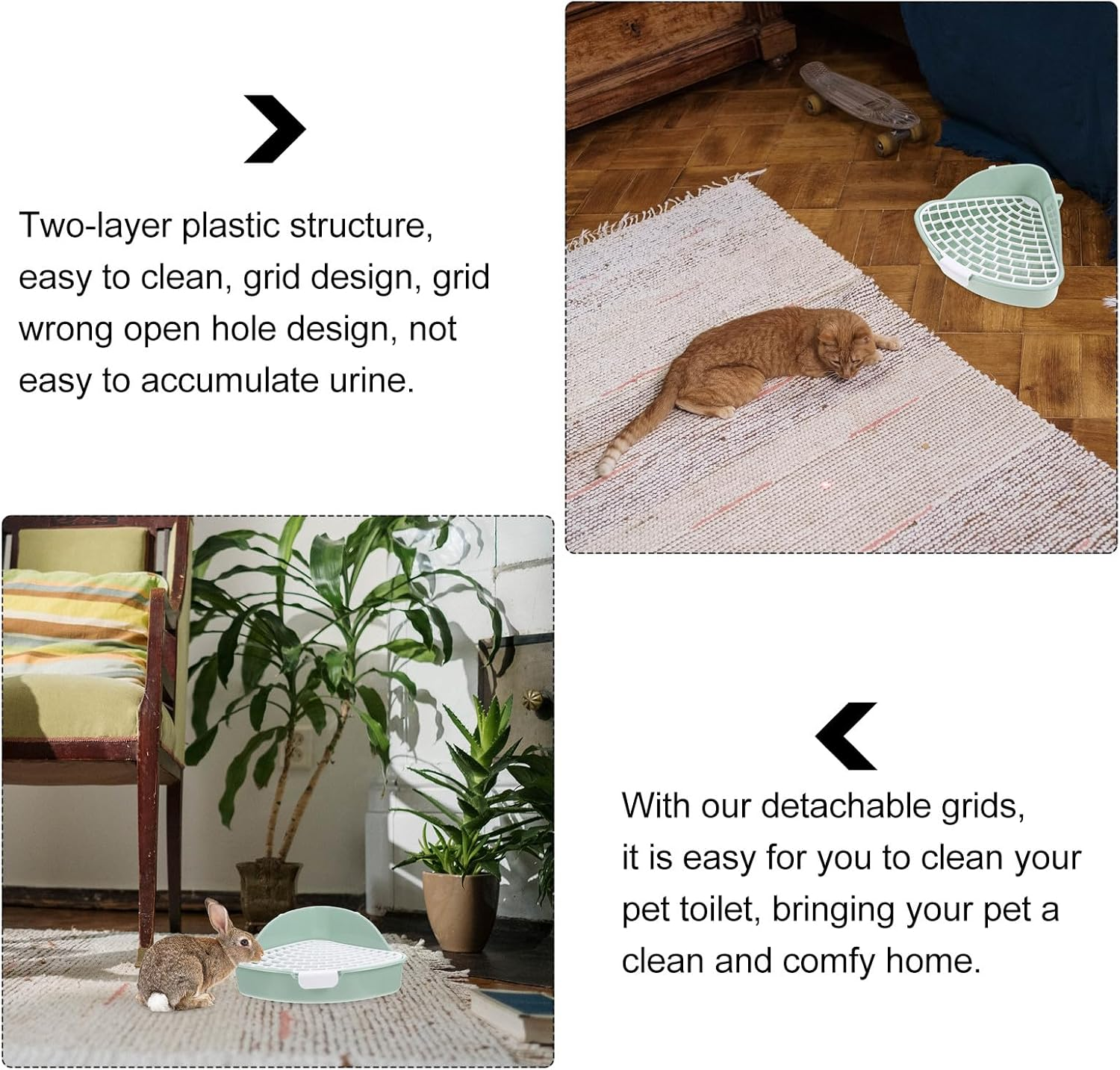 OHPHCALL Small Animals Litter Box Mint Green Corner Potty with Anti-Tip Design for Rabbits, Guinea Pigs, Chinchillas &ndash; Compact Bunny Cage Toilet for Pet Hygiene and Training image number 5