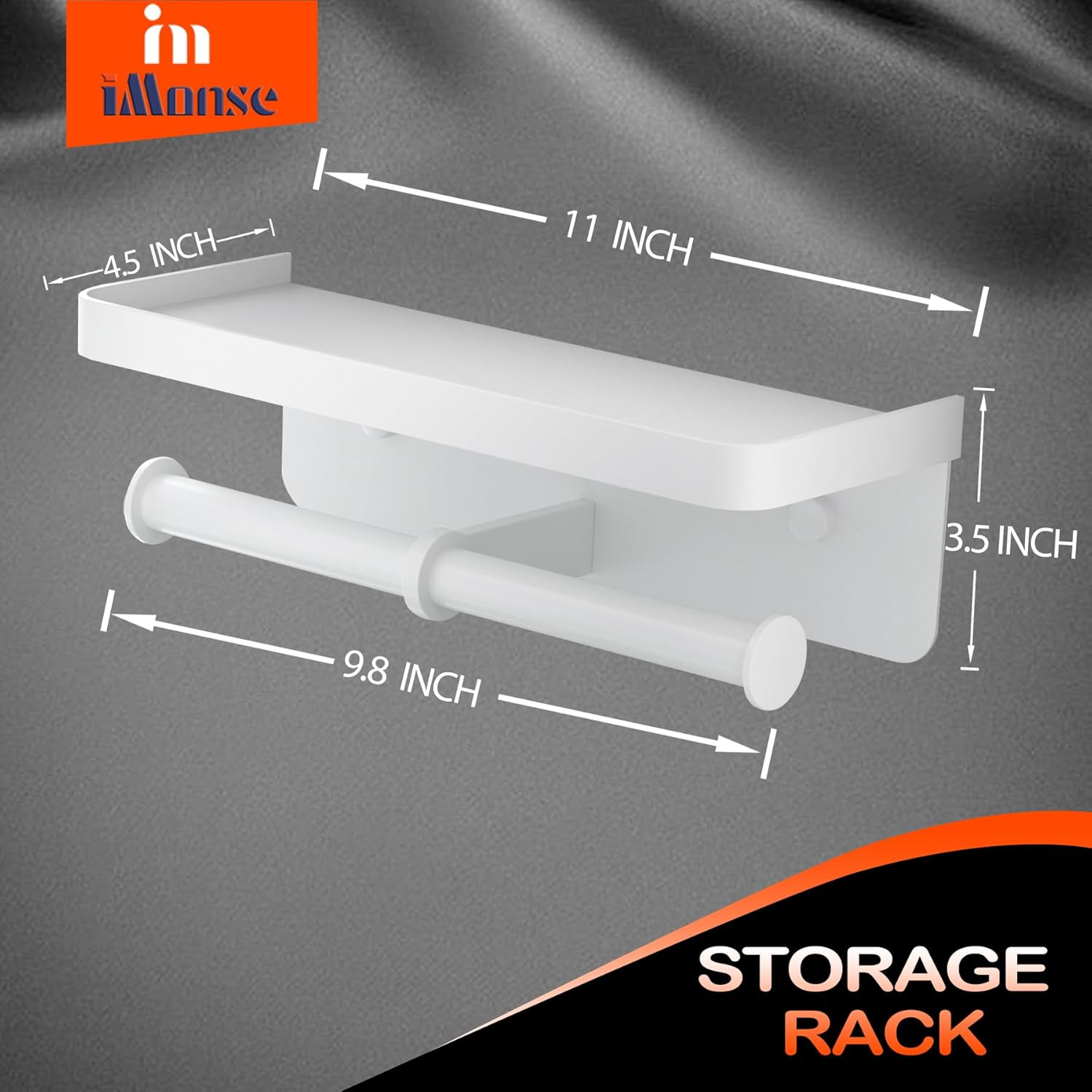 Double Toilet Paper Holder with Shelf, Imonse Paper Towel Holder Wall Mount,Tissue Roll Holder for Bathroom Kitchen RV, Double Tissue Roll Rack with Adhesive & Screw (White) image number 2