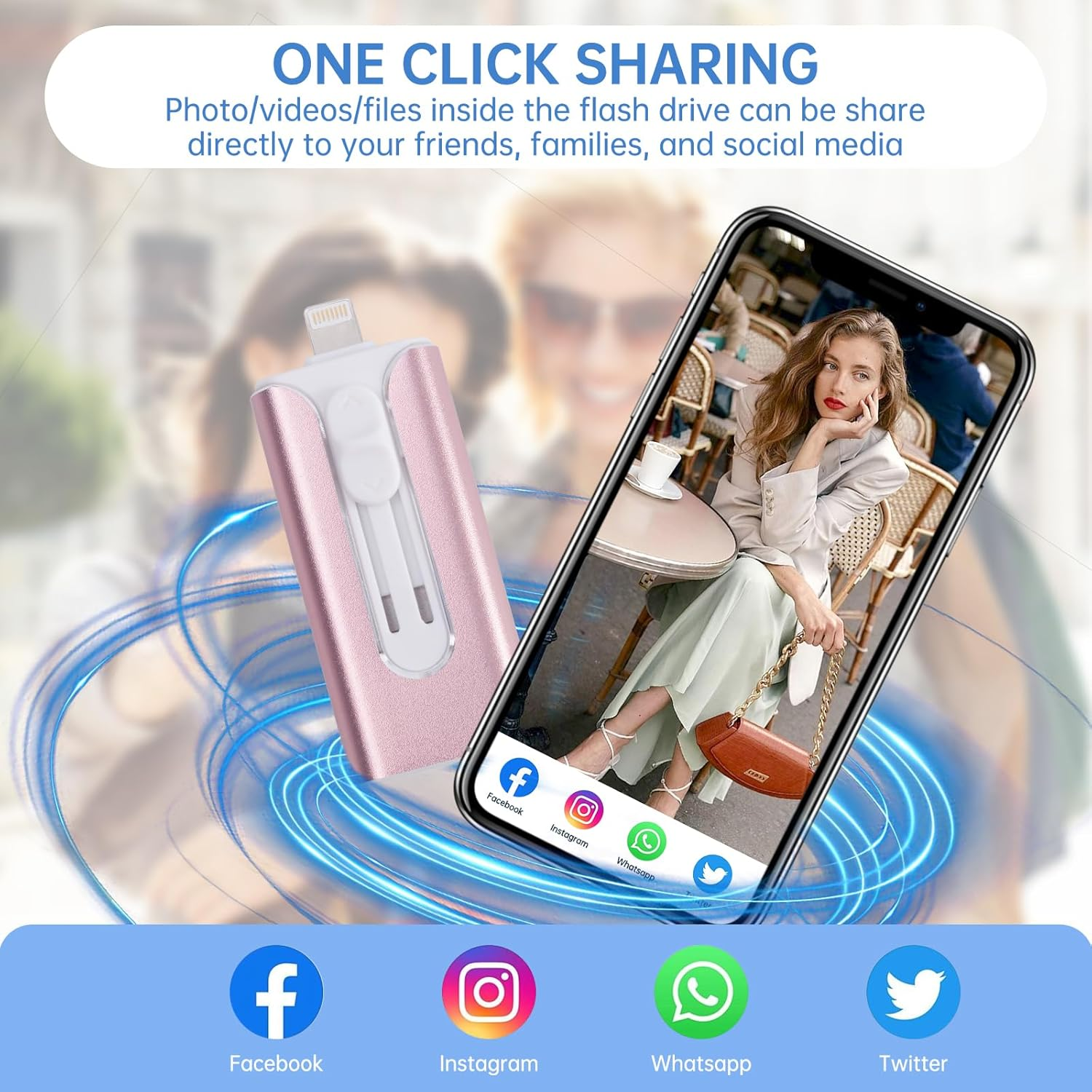 Iphone Flash Drive,256Gb Photo Stick USB Drive,4 in 1 Iphone USB Memory Stick Iphone Thumb Drive USB Stick for Iphone15/14/13/12/11/X/Xs.../Pc/Ipad Type C and Micro USB Phone Devices (Pink) image number 5