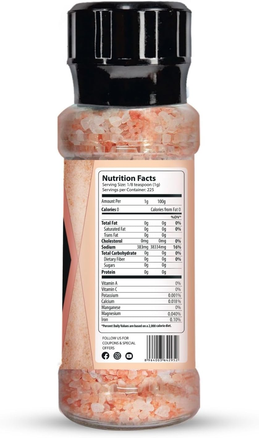 Herbion Naturals Himalayan Pink Salt Grinder - Coarse Grain, 225 Grams | GMO Free, Vegan, Kosher Certified | Chemical Free, All-Natural