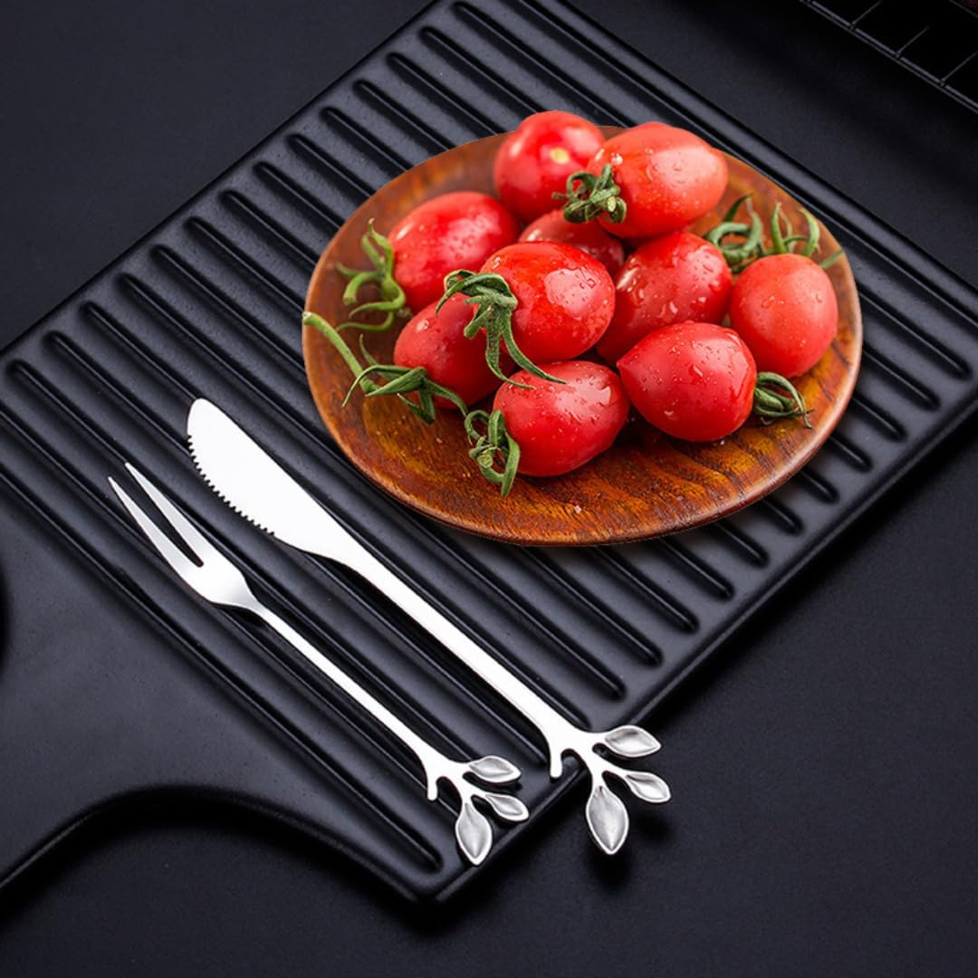 Creative Leaf Tableware Set of 12, 4 Piece Stainless Steel Demitasse Espresso Spoons + 4 Piece Appetizer Fork + 4 Piece Dessert Knives for Bar Caf&eacute; Teaspoons for Cappuccino, Dessert, Fruit, Cake - Golden image number 4